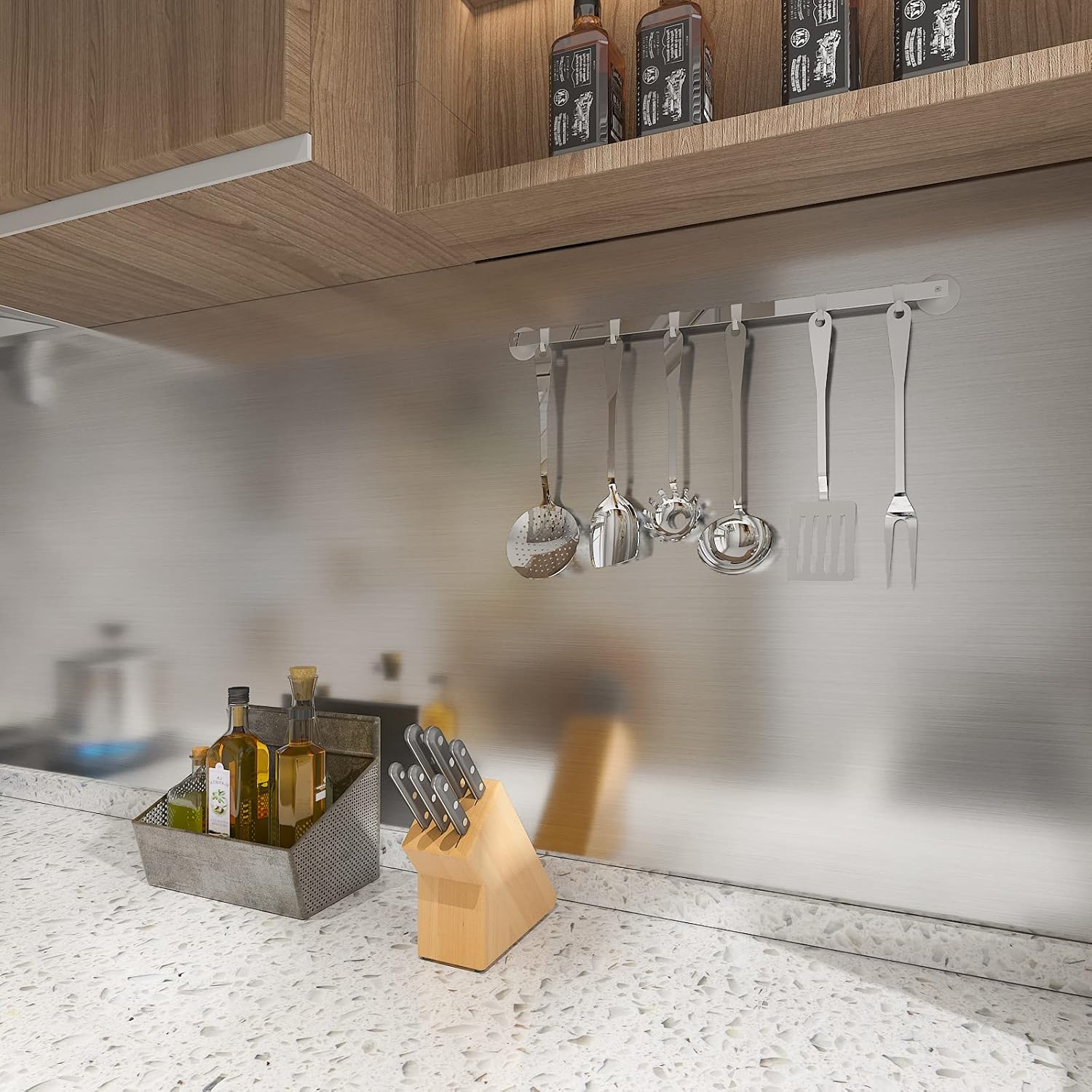 CRE8TIVE Sliver Stainless Steel Wallpaper Self Adhesive Metal Wallpaper Oil Proof Splashback for Kitchen Vinyl Wrap for Kitchen Cupboards Waterproof Contact Paper for Appliance... - Image 3