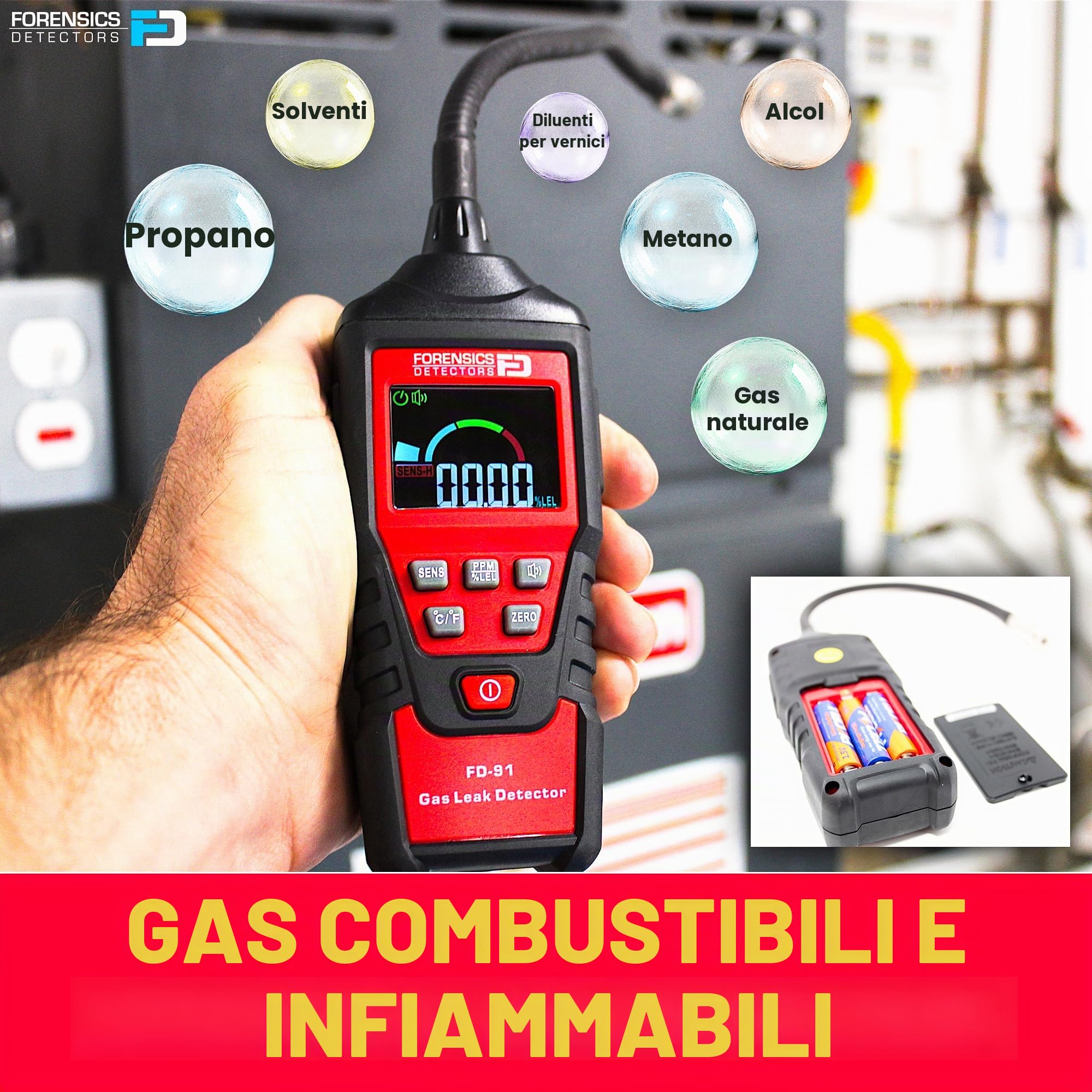 Rilevatore di Perdite di Gas | Test di Caduta da 3m Superato | Gas Naturale, Alcoli, Metano, Combustibili, Acetone, Etanolo, Propano, Butano, Benzina, Diesel, IPA, Toluene, GPL, GNL |