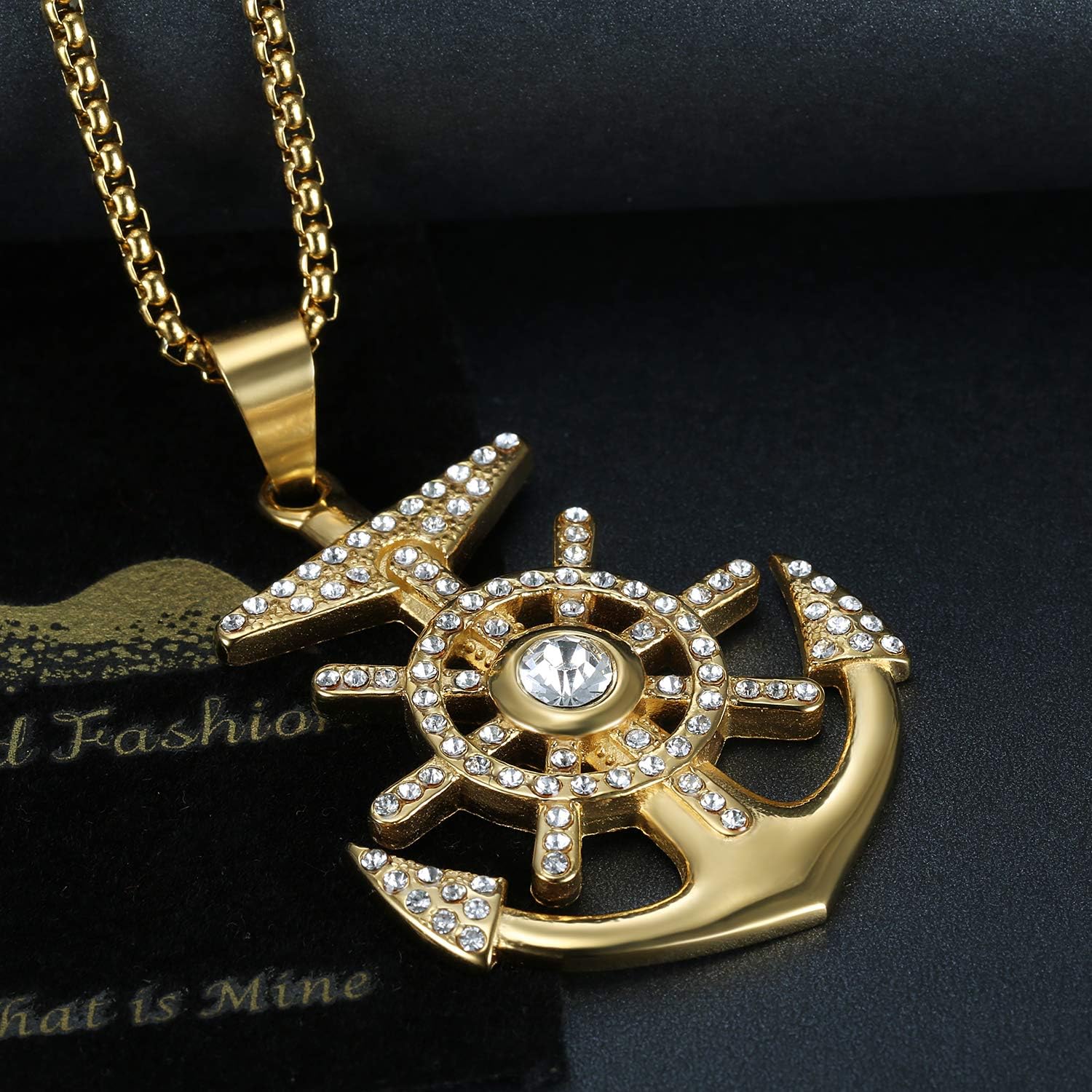 NEGS 18K Gold Plated Vintage Nautical Anchor Pendant Stainless Steel Rock Necklace for Men, 24 Inch Chain Hip Hop Vintage Navy Jewelry - Image 3