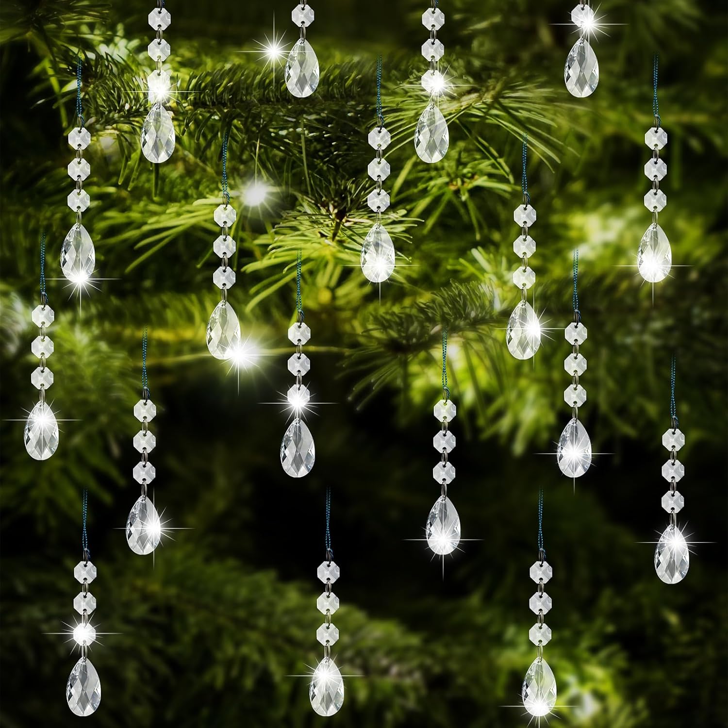 Syhood 100 Pcs Crystal Christmas Ornaments Hanging Christmas Tree Decorations Clear Acrylic Teardrop Bead Pendants for Xmas Home Winter Holiday New Year Party Decor