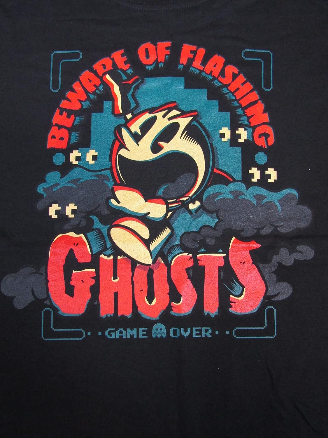 Pac-Man Beware of Flashing Ghost Men's Black T-Shirt-Small