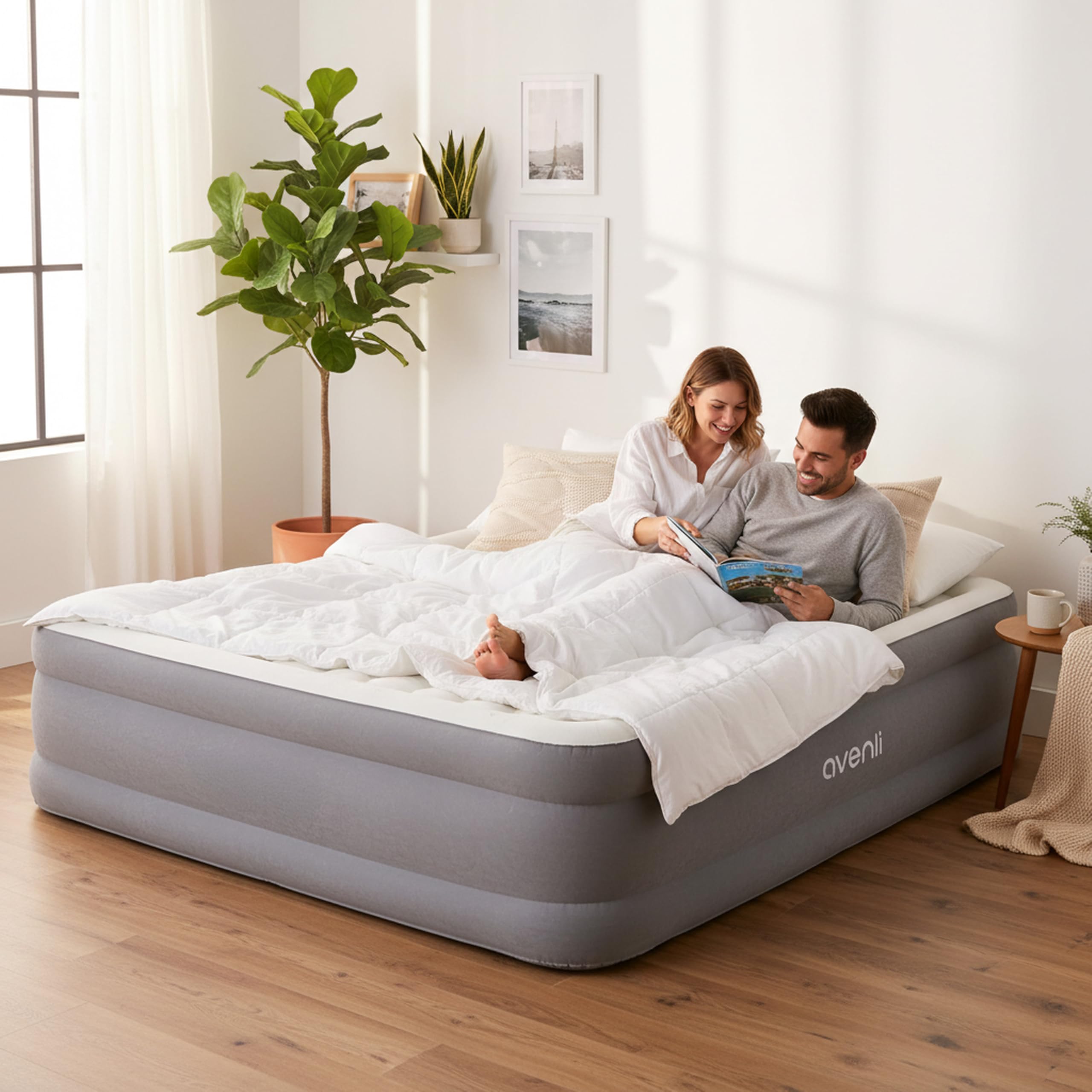 AVENLI Luftmatratze Luftbett selbstaufblasend für 2 Personen 203x152x46cm aufblasbare Matratze Gästebett mit integrierter Pumpe extra hohe Liegefläche beflockte Oberfläche für Camping & Zuhause