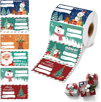 500 PCS Christmas Gift Tags Stickers Self-Adhesive Holiday Name Labels for Christmas Presents, Wrapping Paper, Gift Bags & Seasonal Decorations 2.95 x 1.6 Inch