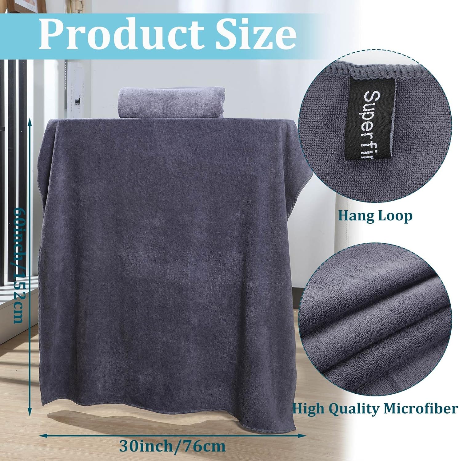 6 Pcs Microfiber Bath Towel(30 x 60), Quick Drying, Oversized, Soft, Very Absorbent and Extra Large Fitness Towel Fast Drying Washcloth for Bath Fitness, Bathroom, Sports, Yoga, Travel, Pool, Beach