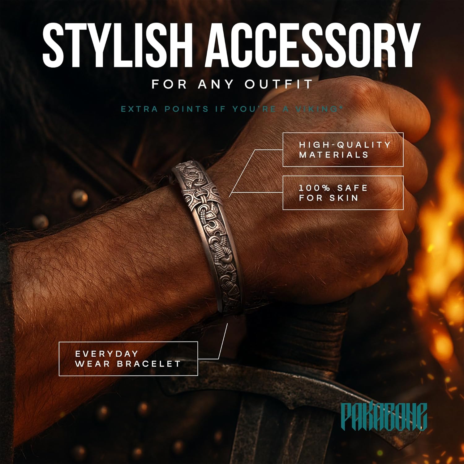 Viking Bracelet - Adjustable Bronze Norse Cuff - Nordic Metal Arm Ring Jelling Style - Scandinavian Design Armband - Norse Jewelry for Men Women