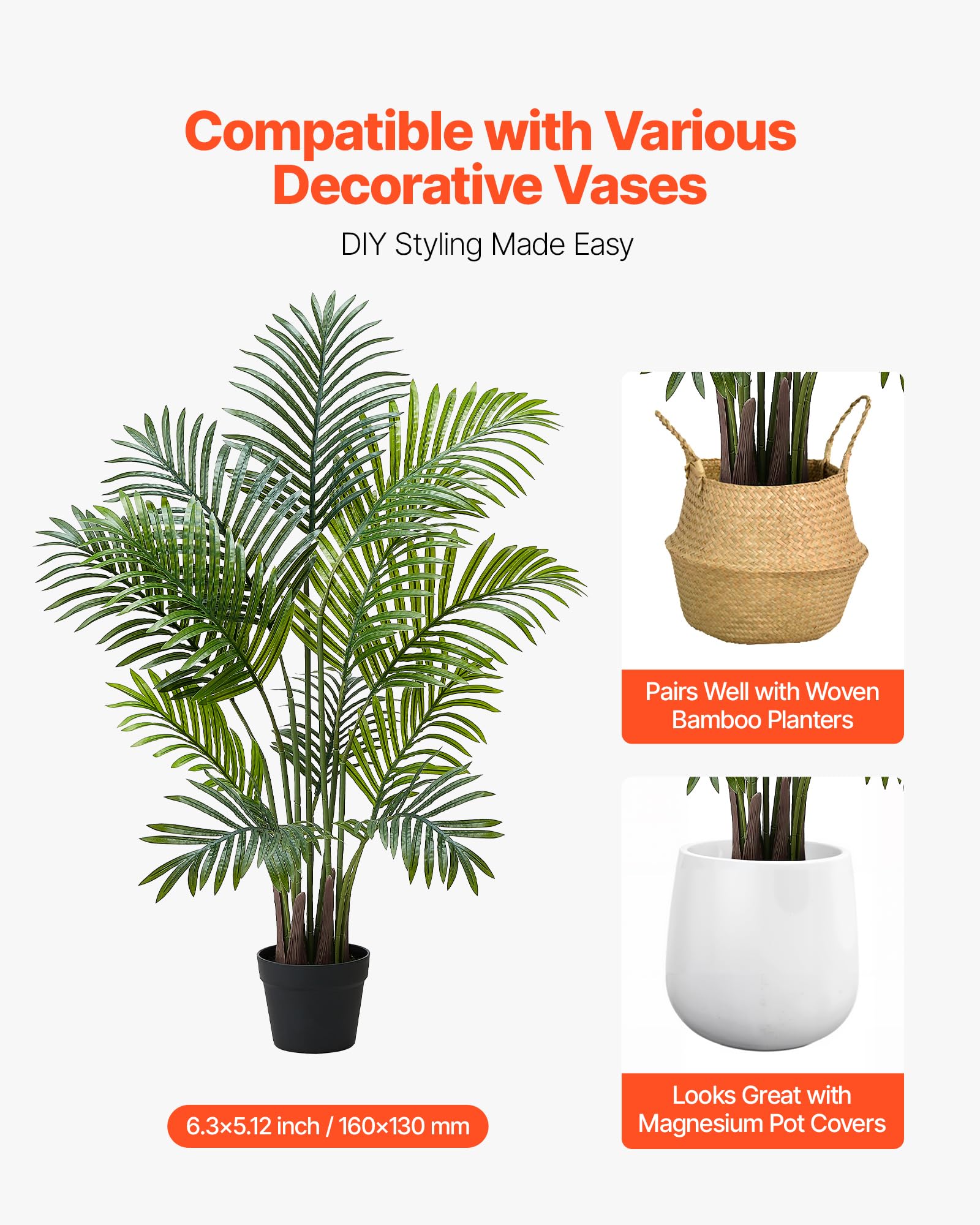 VEVOR Palma Areca Artificiale 1219 mm, Confezione da 2, Pianta Tropicale Finta con Fioriera Bianca Alta, Pianta Finta in Seta da Pavimento in Vaso, Grandi Alberi per Casa, Ufficio, Interno ed Esterno