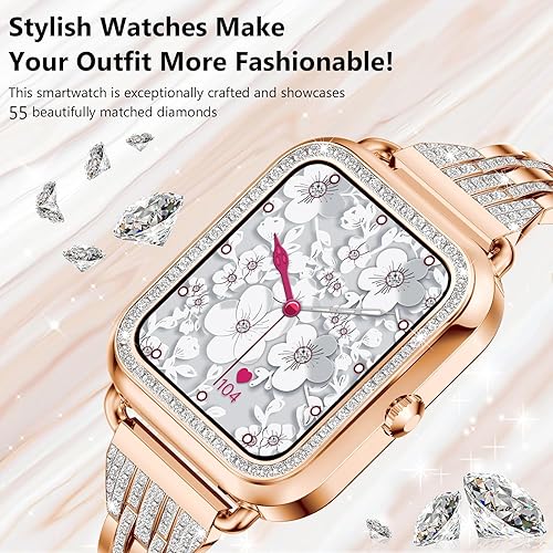 Miniatura 2 de Efolen Relojes inteligentes para mujeres con diamantes (responder/hacer llamada), reloj inteligente Bluetooth de 1.57" para teléfonos Android iOS,