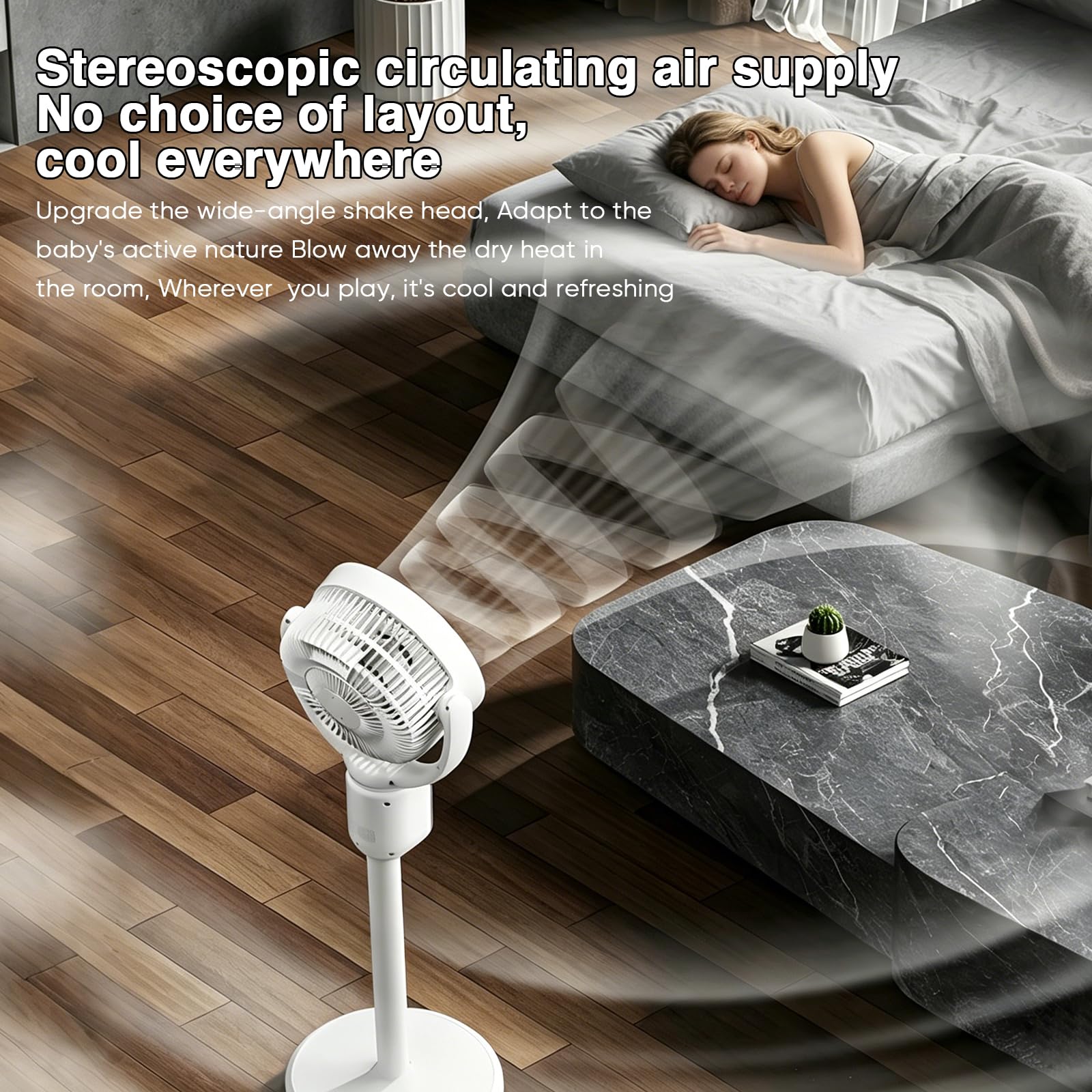 Standventilator, Ventilator leise 20 dB mit Fernbedienung,30m Wurfweite,Luftzirkulator 90° und 140° Oszillation,Fan mit Fernbedienung und Kühlung,3 in 1 höhenverstellbar, 4 Modi/4 Stufen/Timer (A)
