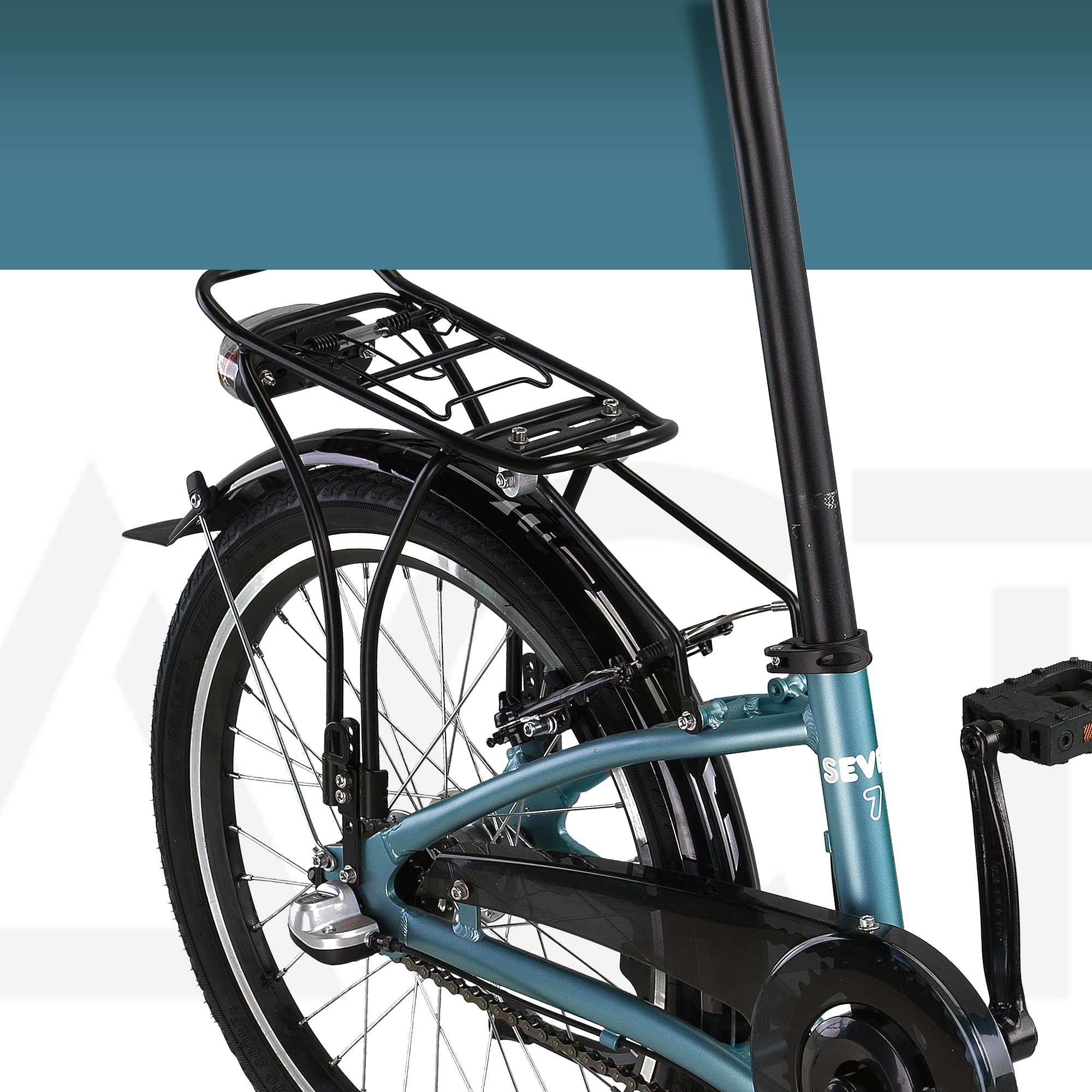 PACTO Seven Klapprad 20 Zoll mit Schnelles Faltsystem (10 Sek), Aluminiumrahmen, Leichtgewicht (14KG), Shimano 3 Gänge, 2 Handbremsen und LED-Licht