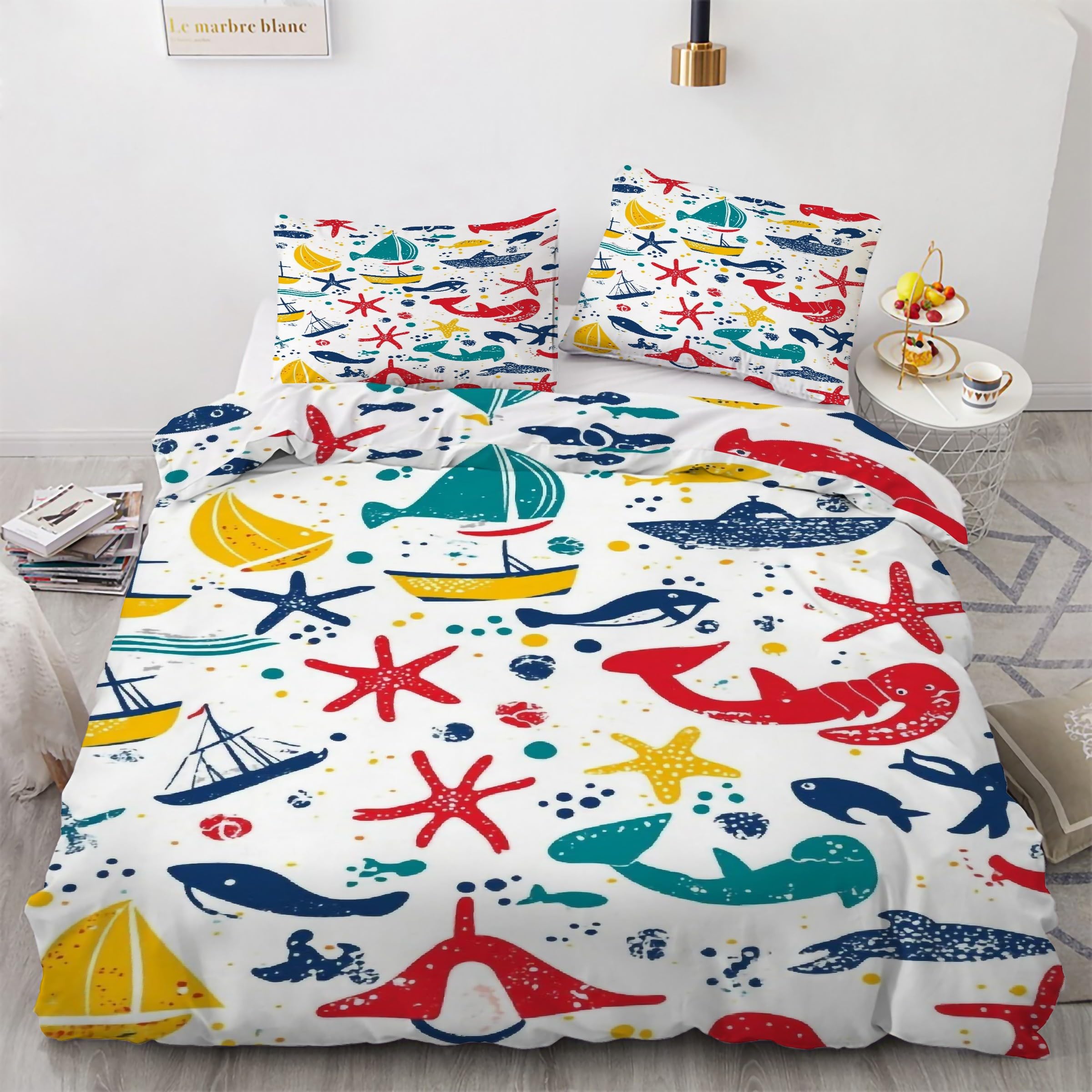 Housse de Couette Requin 240x260 anti-glisse avec fermeture éclair et microfibre douce