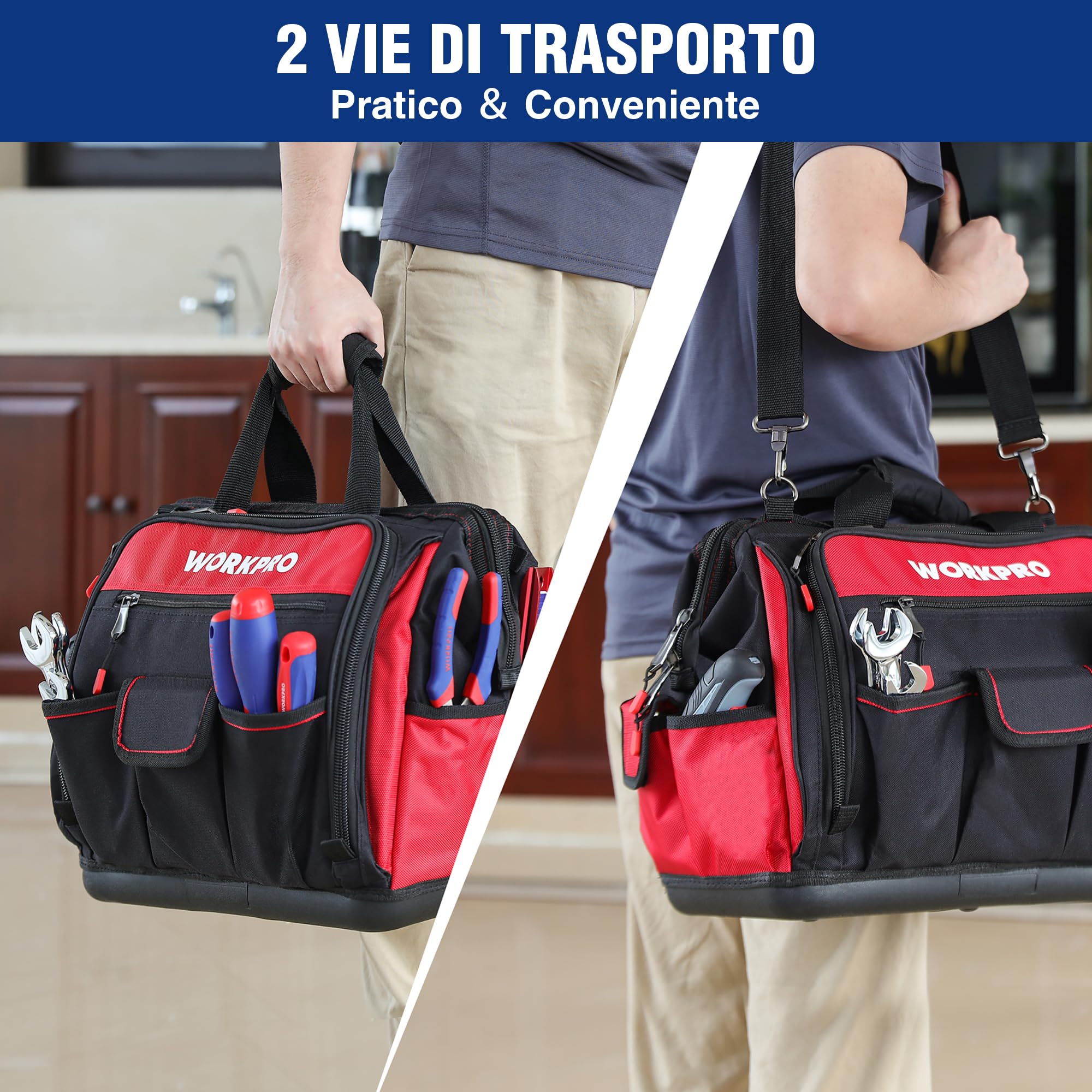 WORKPRO Borsa Porta Utensili da Lavoro 16”, 39 Tasche Borsa per Attrezzi con Tracolla Regolabile