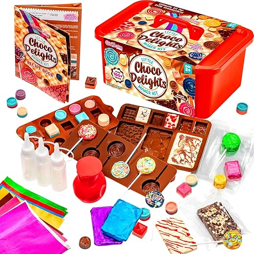 GirlZone Little Choco Delights Maker Kit, Chocolate Making Kit with Candy Bar Molds to Make Your Own Chocolate Bar, Exciting Christmas Crafts for Kids