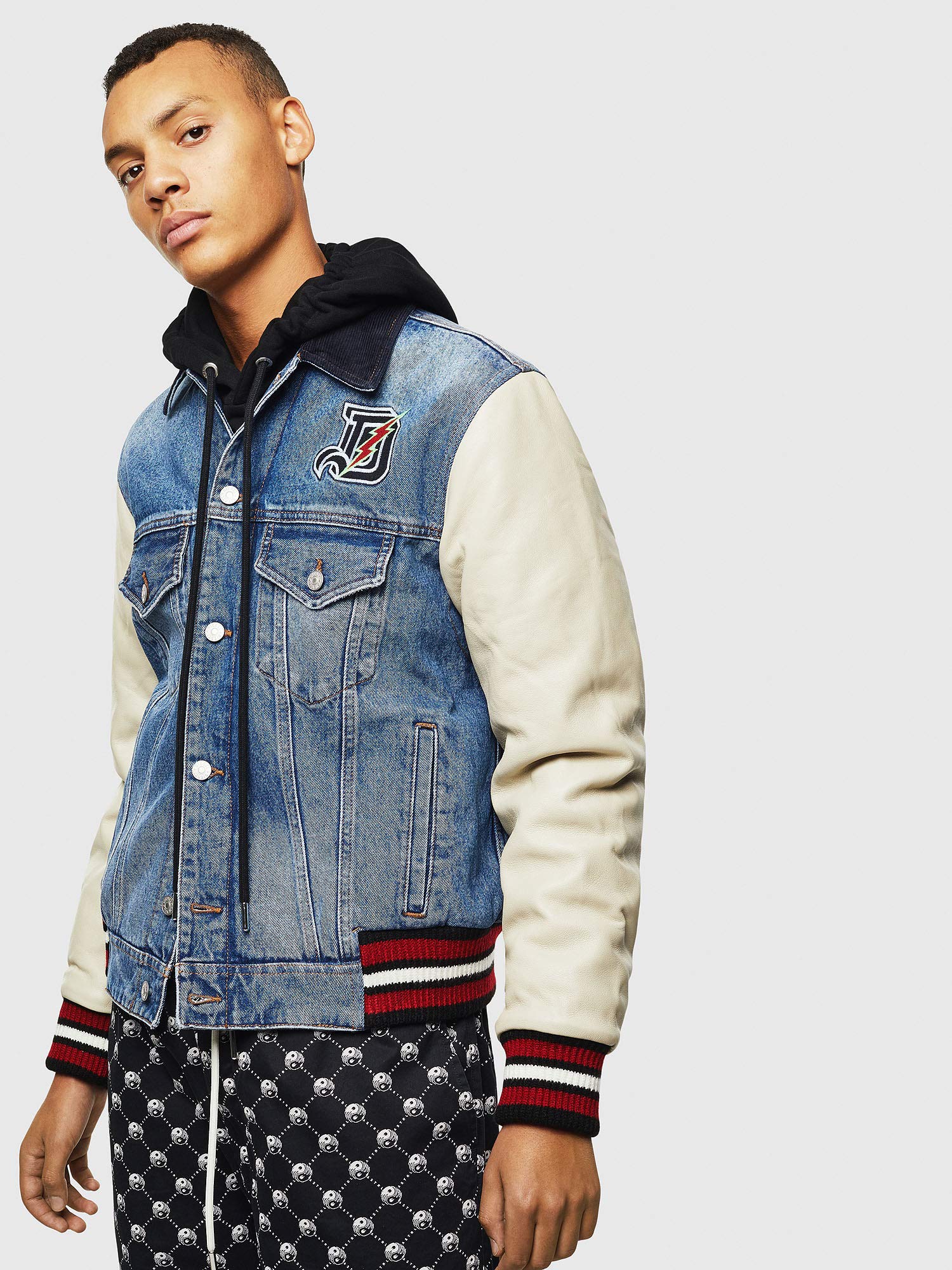 ★希少Lサイズ★ DIESEL スタジャン 袖デニム ダメージ加工 ダブルジップ DIESEL スタジャン 袖デニム ダメージ加工 ダブルジップ Sサイズ相当