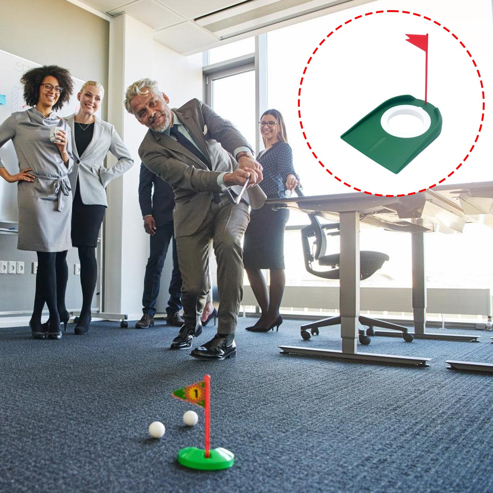 Golf Putting Cup Golf Hole Training Aids Putters with Plastics Flag for Adult Office Garage Yard Indoor Outdoor Practice