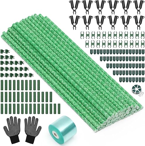 Miniatura 1 de Juego de 219 estacas de jardín, estacas de fibra de vidrio, soportes y accesorios, kit de enrejado para jaulas de tomate, estacas de verduras,