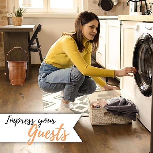 Miniatura 4 de Autumn Alley Cubo de basura de baño de granja, cubo de basura de cobre con mango de madera para baño rústico, dormitorio, oficina, cocina,