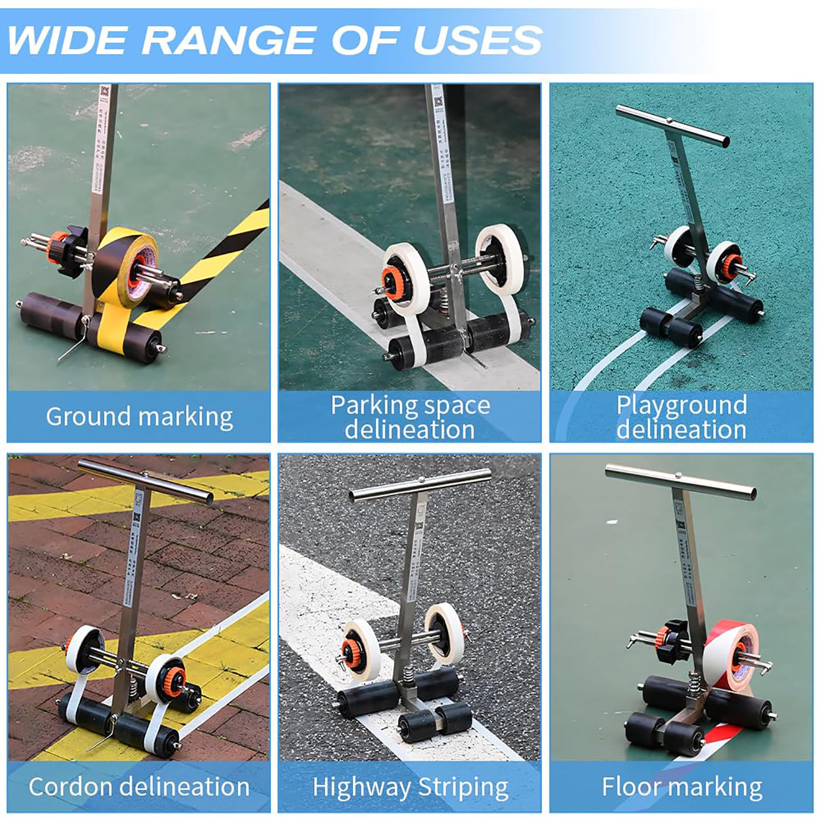 Macchina traccialinee manuale a spinta per tracciare linee di parcheggio, con kit per tracciare cerchi, applicatore di nastro adesivo per pavimenti, per campi da basket, segnaletica stradale, 55-80 c