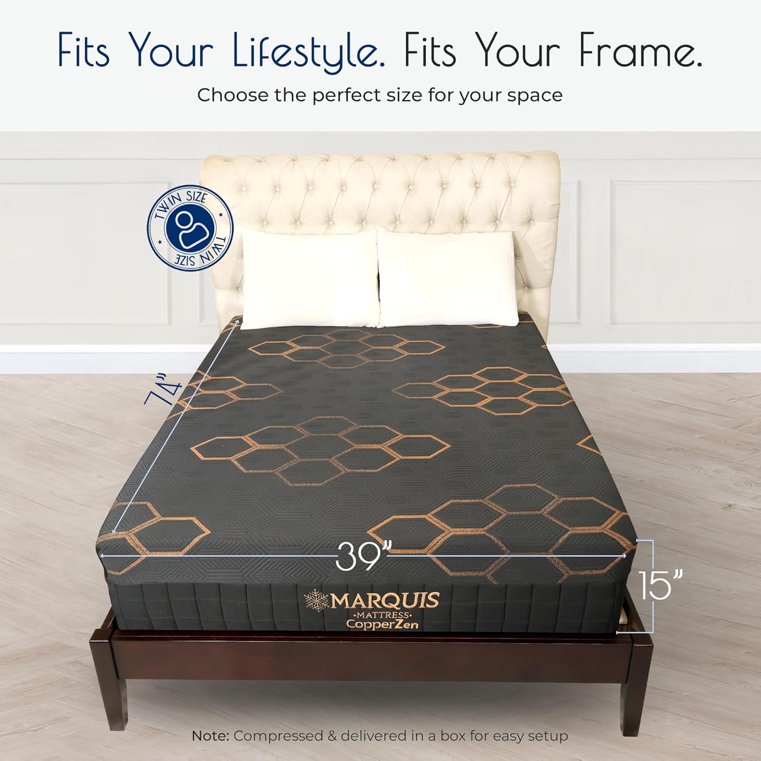 MARQUIS MATTRESS CopperZen 15” Plush Hybrid Twin/Made in USA/Copper & Graphite Infused with Cooling Cover, Pressure Relief & Tri-Zone Pocket Coils/CertiPUR-US Certified / 10-Year Warranty