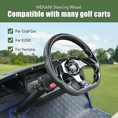 Miniatura 2 de D Carrito de golf Volante de 12.5 pulgadas, para Club Car EZGO Yamaha carrito de golf, con botón de bocina de coche, volante de carreras fresco negro