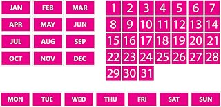 Whiteboard Calendar Magnet Bundle (Dates, Days of The Week, Months) by DCM Solutions (Pink, 1"x1")