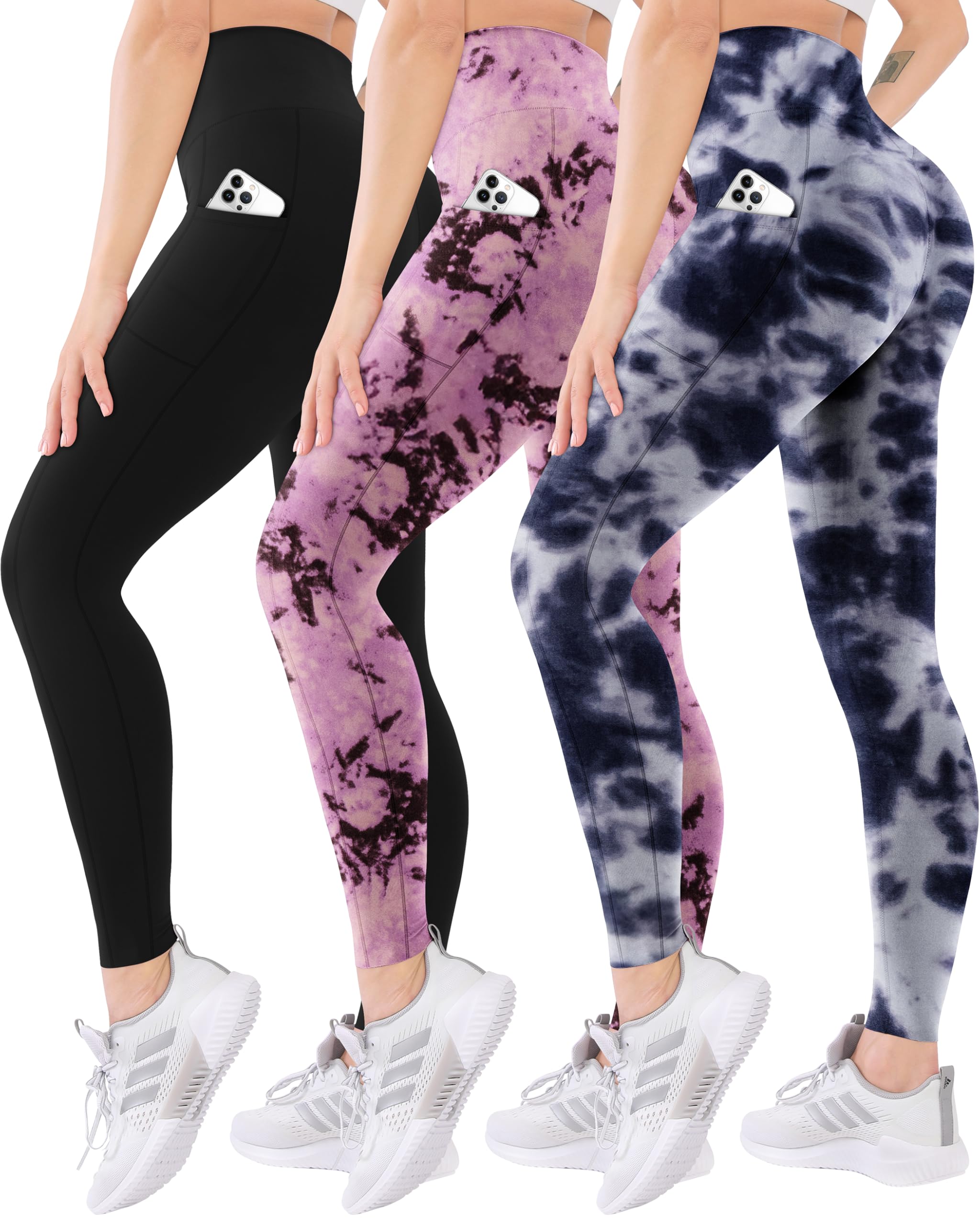 Blisset3 Pack High Waisted Leggings for Women-Soft Athletic Tummy Control Pants for Running Yoga Workout Reg & Plus Size