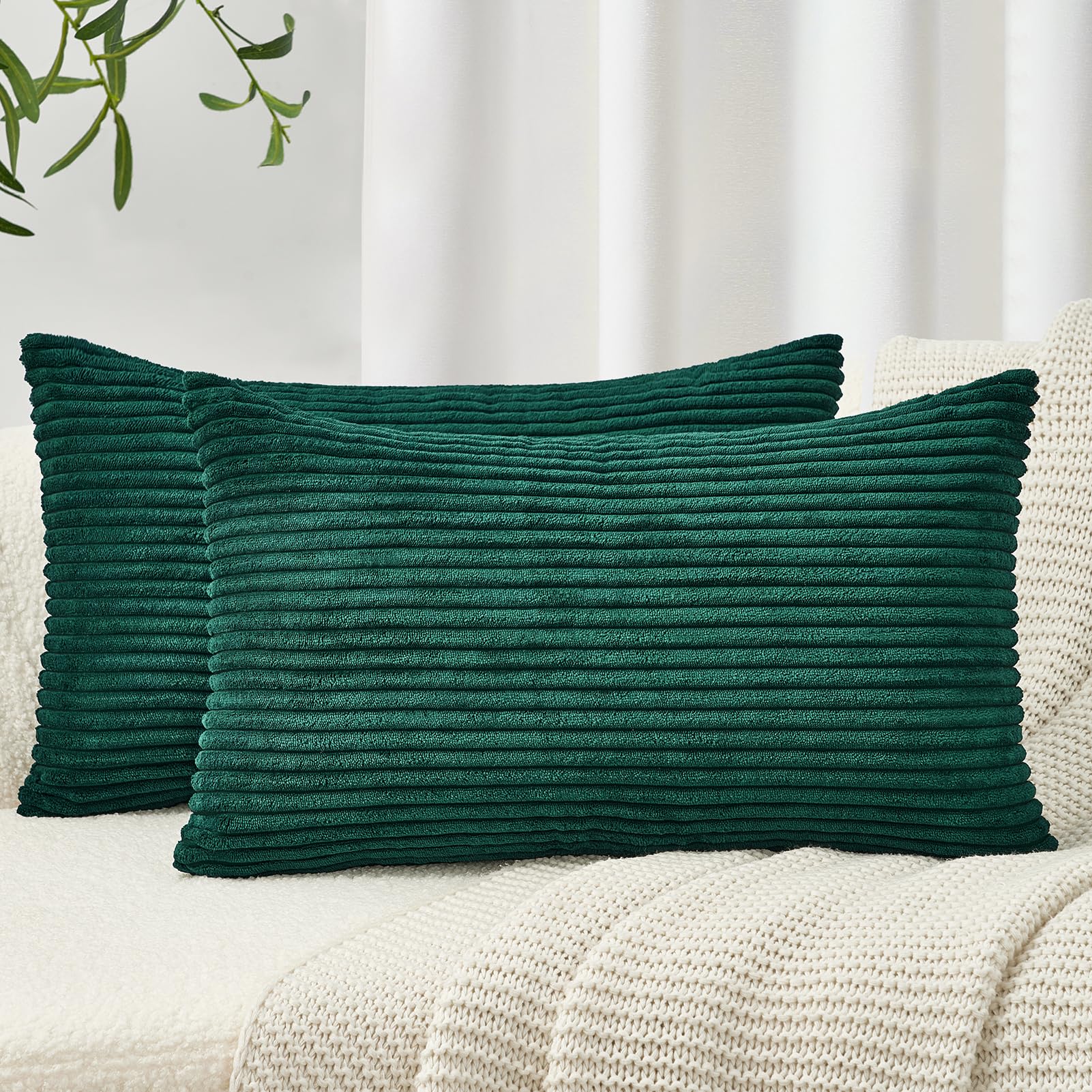 Topfinel 2er Set Kissenbezug 30x50 Kordsamt dunkle grün gestreiftes Muster Kissenbezüge Kissenhülle Dekokissen Sofakissen Nackenkissen Kopfkissen Couchkissen Deko kissen Zierkissenbezug Schlafzimmer