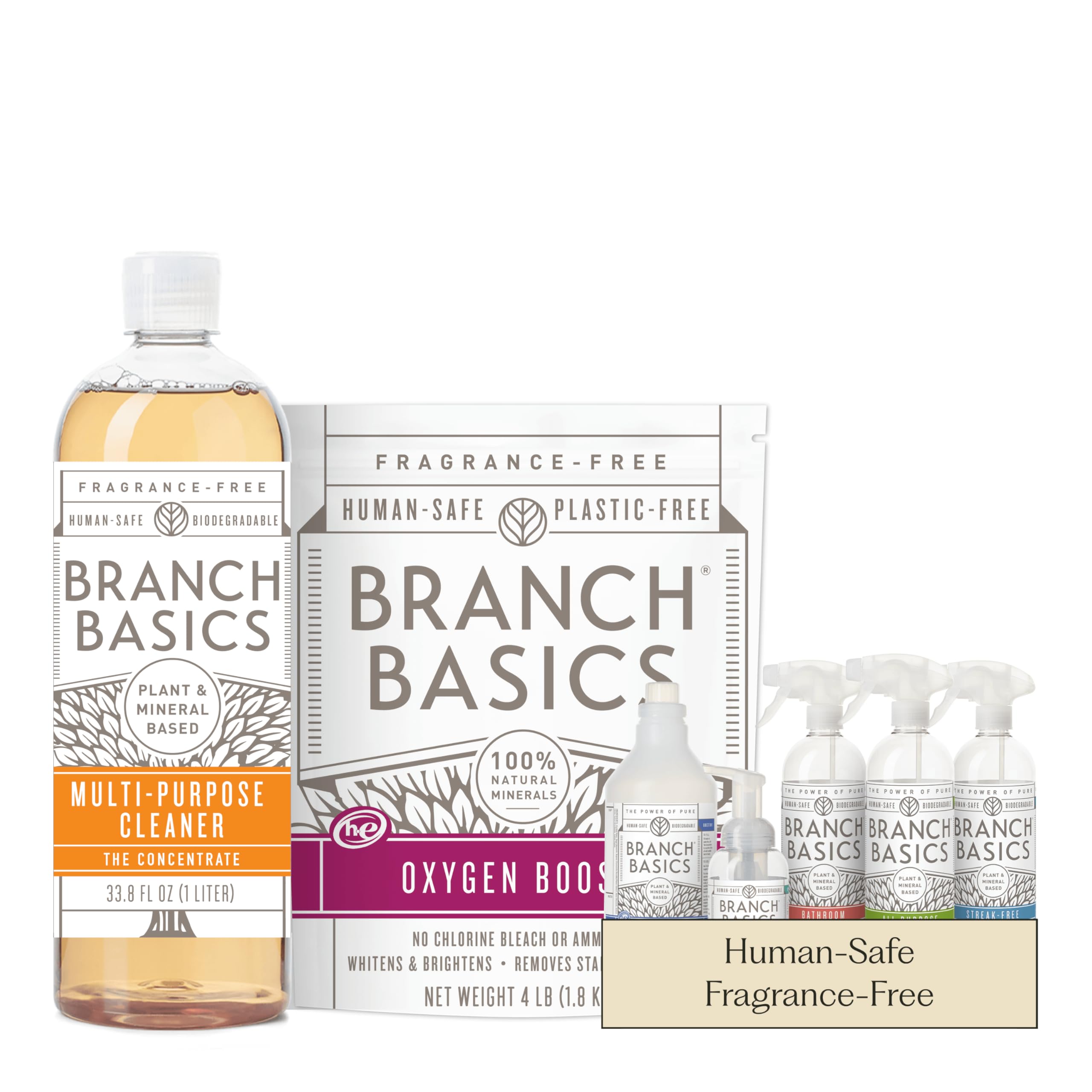 Premium Starter Kit: All Purpose, Glass, and Bathroom Cleaner plus our Foaming Wash, and Laundry Bottle (3 Plastic Spray Bottles + Concentrate) Fragrance-Free