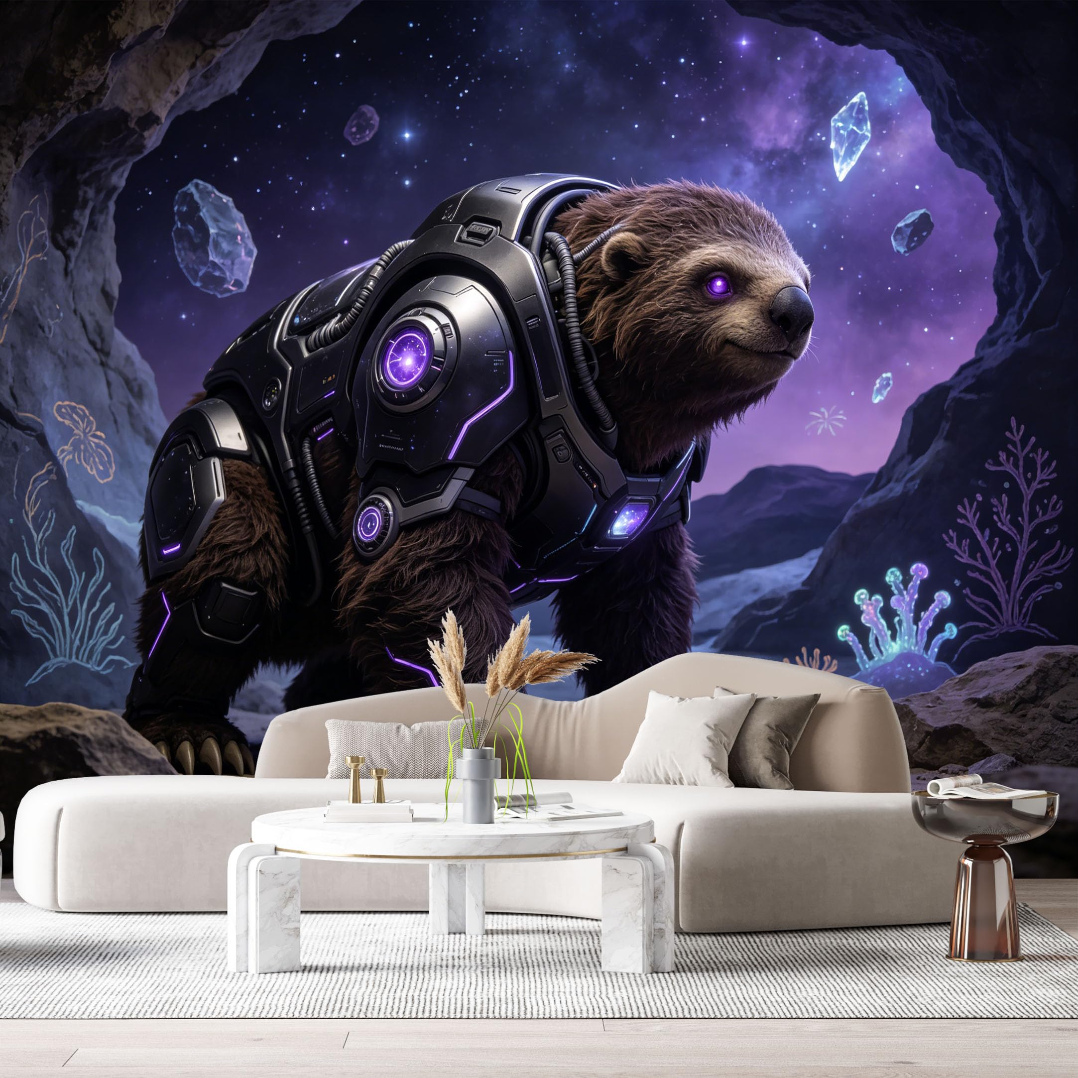 Custom Size Wall Mural Sci Fi Armored Wild Beast Futuristic Mech Animal Neon Space Fantasy Textured SelfAdhesive Art Prints Removable Large Wallpaper Esports Game Tenant Room Studio