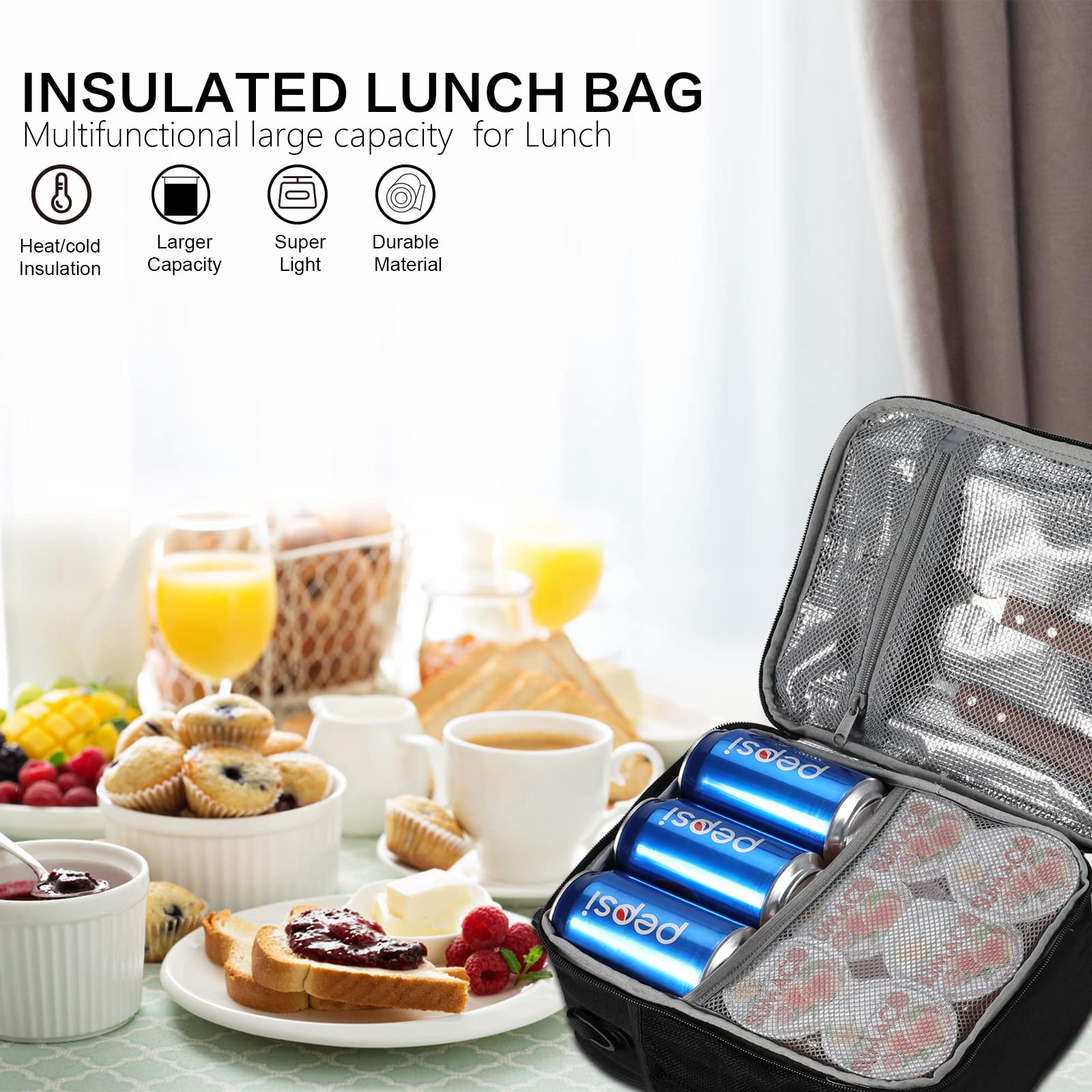 UYLIA Lunch Box for Men, Insulated Lunch Bag Women with Shoulder Strap, Thermal Reusable Work Lunch Cooler bag for Adult Men Women Kids Office Fits 12 Cans with Side Pocket