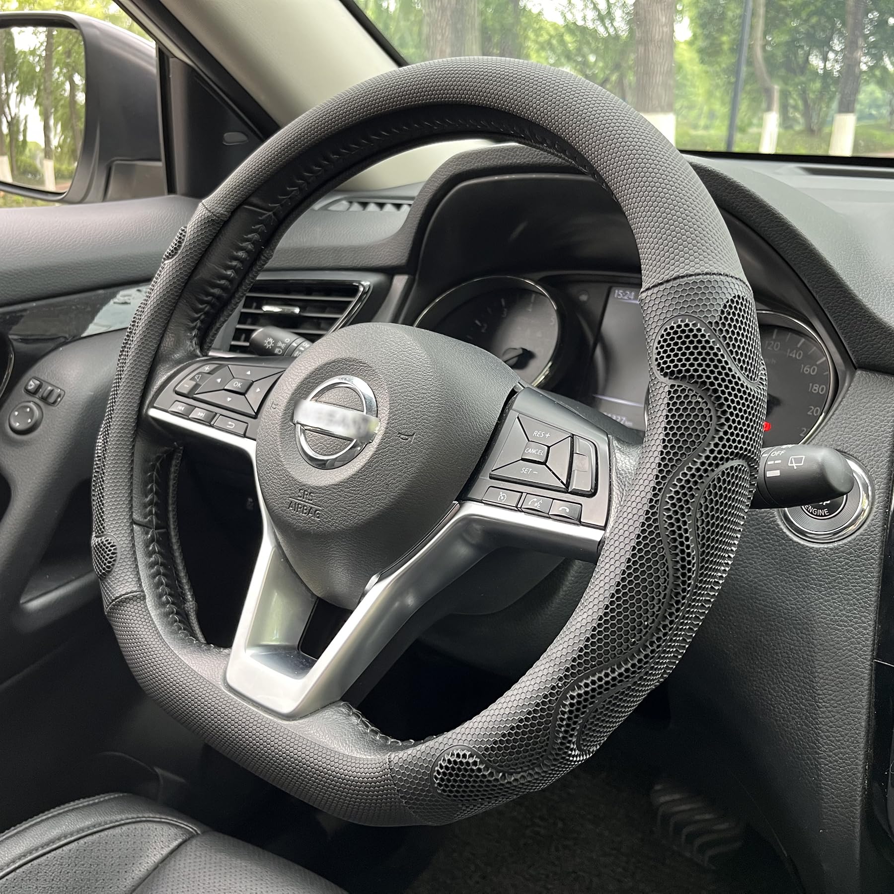 PINCTROT D Shaped Comfy Grip Steering Wheel Cover, Anti-Slip Design, Flat Bottom 14.5-15 Inch(Silicone Black)