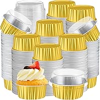 Vista 12 de Gejoy 400 Piezas Moldes de Papel de Aluminio para Hornear con Tapas 5 oz Moldes Desechables Ramekins Mini Moldes para Pasteles Crème Brûlée Moldes