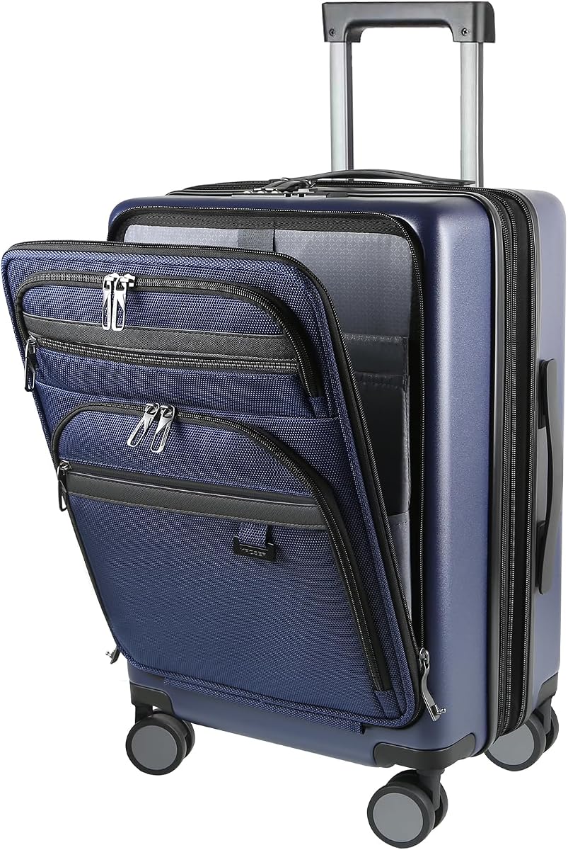 Hardside Expandable Carry On Luggage 22x14x9 Airline Approved With Front Business Pockets, 20 Inch Suitcases with Wheels, Carry on Suitcase with TSA Lock & USB Port, Navy