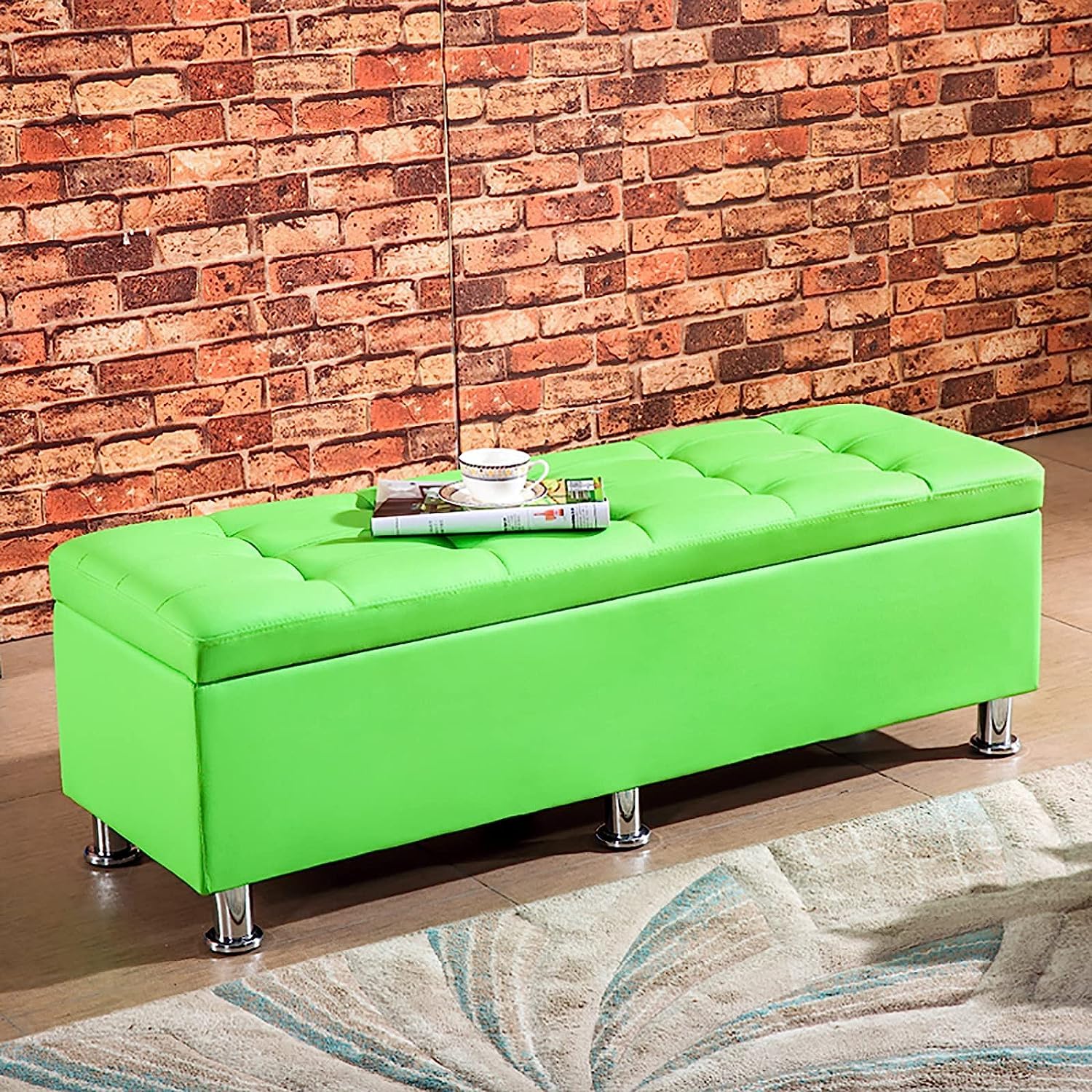 GHFXSCV Modern Faux Leather Storage, Rectangular Footrest for Entryway, Upholstered Footstool for Living Room & Bedroom, 90x40x40 cm, Multi-functional nizer & Footrest – E