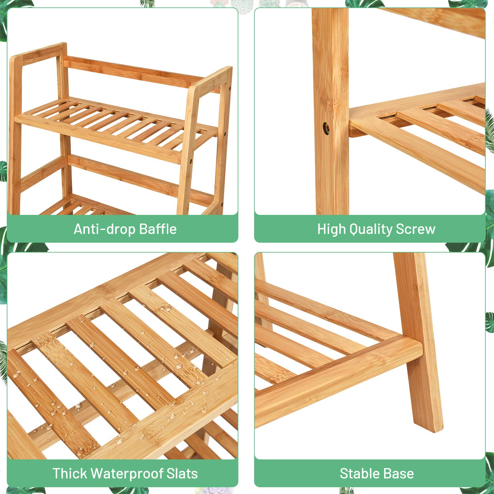 GIANTEX Leiterregal Bambus Standregal mit 4 Ablagen Blumenleiter Pflanzenregal freistehend Badregal Küchenregal Aufbewahrungsregal Blumenregal für Küche Badezimmer Balkon Büro (Natur)