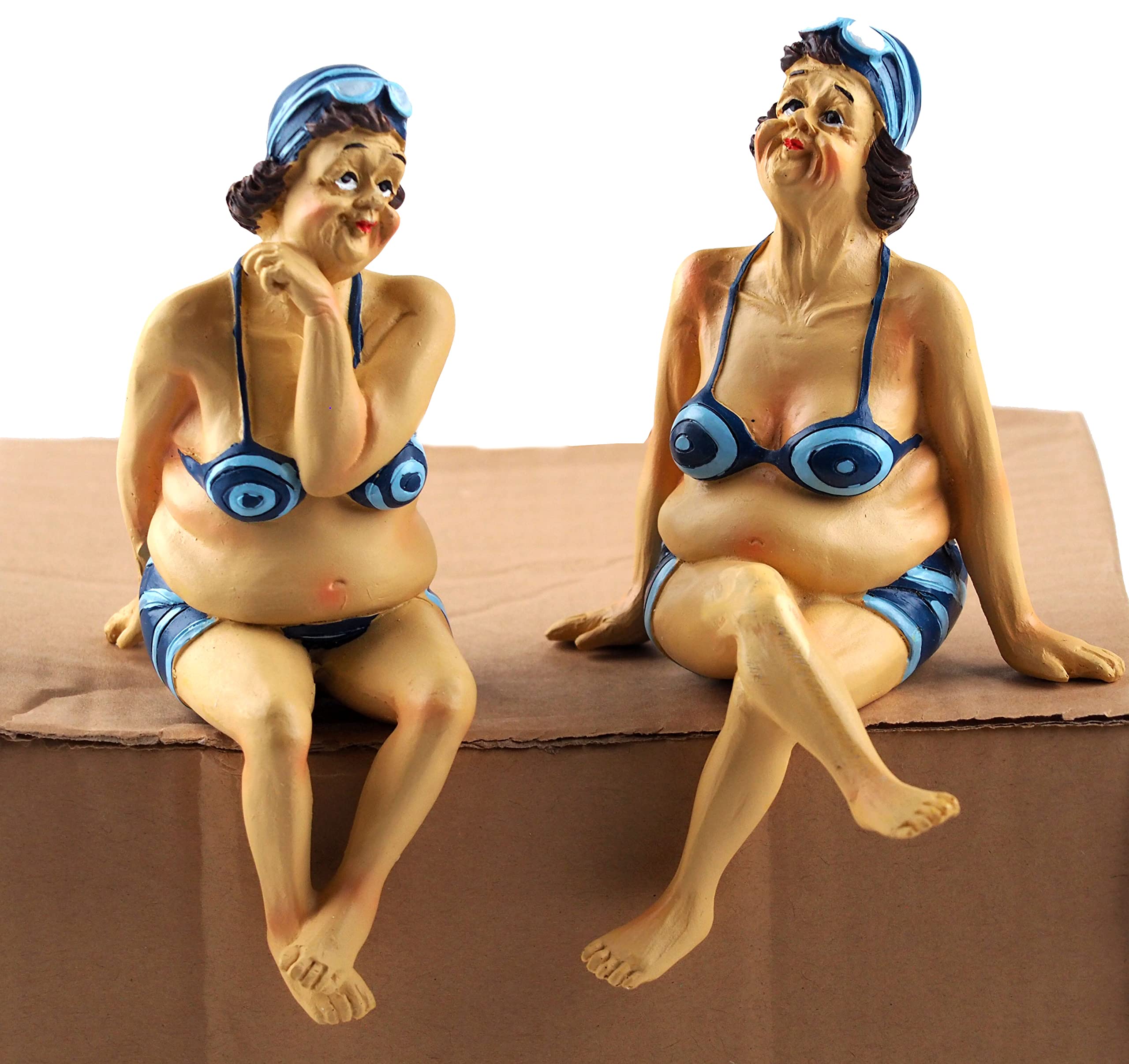 Blue Whale Gifts Shelf Sitting Voluptuous Mature Swim Lady Figurines Novelty Ornaments (Set of 2)