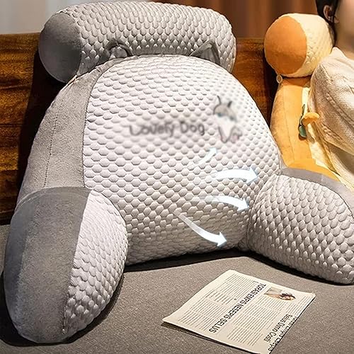 Miniatura 5 de PARWENE Almohada de respaldo para sofá de noche, cojín multifuncional ampliado, almohada de lectura linda (grande, gris)