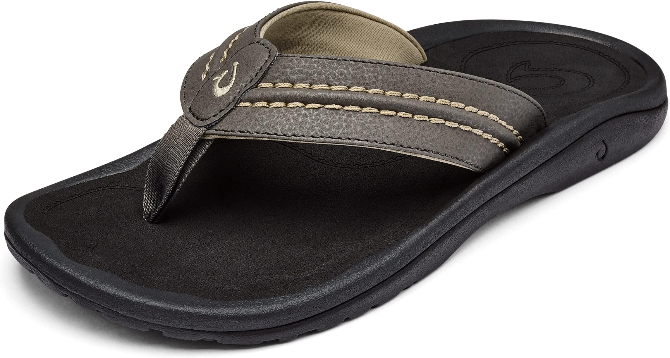 OLUKAI Hokua Men's Beach Sandals, Quick-Dry Flip-Flop Slides, Water Resistant & Wet Grip Rubber Soles, Compression Molded Footbed & Soft Comfort Fit