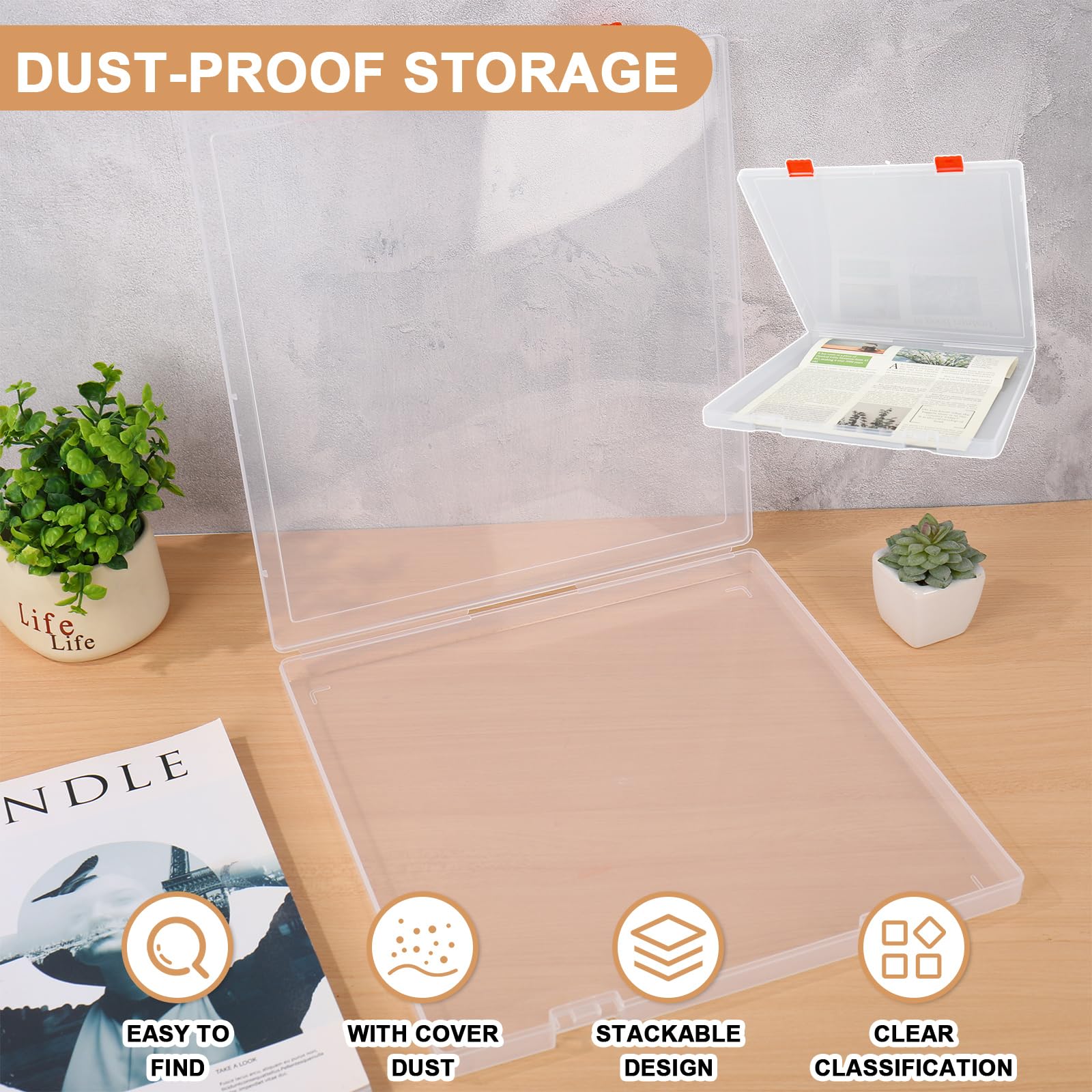JarThenaAMCS 4 Stück Scrapbook-Papier-Organizer, 32,7 x 32,1 x 2,5 cm, transparente Kunststoff-Aufbewahrungsbox für Bastelarbeiten, Briefpapier, Karton, Dokumente, Büro, Schulbedarf