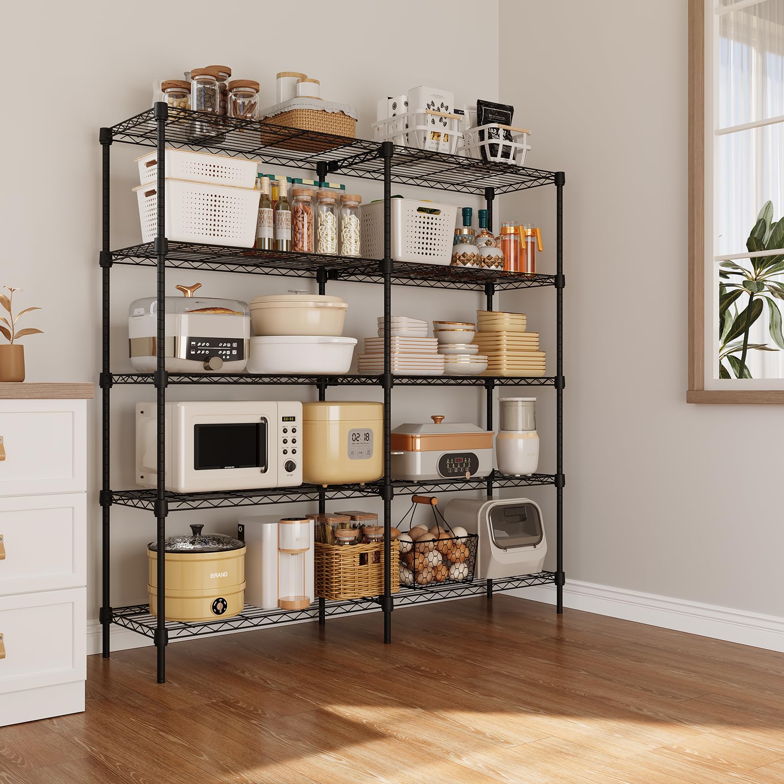 GarveeHome Drahtregal mit 5 Etagen, robust, verstellbar, Garagenregale, Lagerregal für Lagerung, Lager, Speisekammer, Keller, Speisekammer, Utility-Aufbewahrungsregale, 150 x 150 x 35 cm (B x H x T)