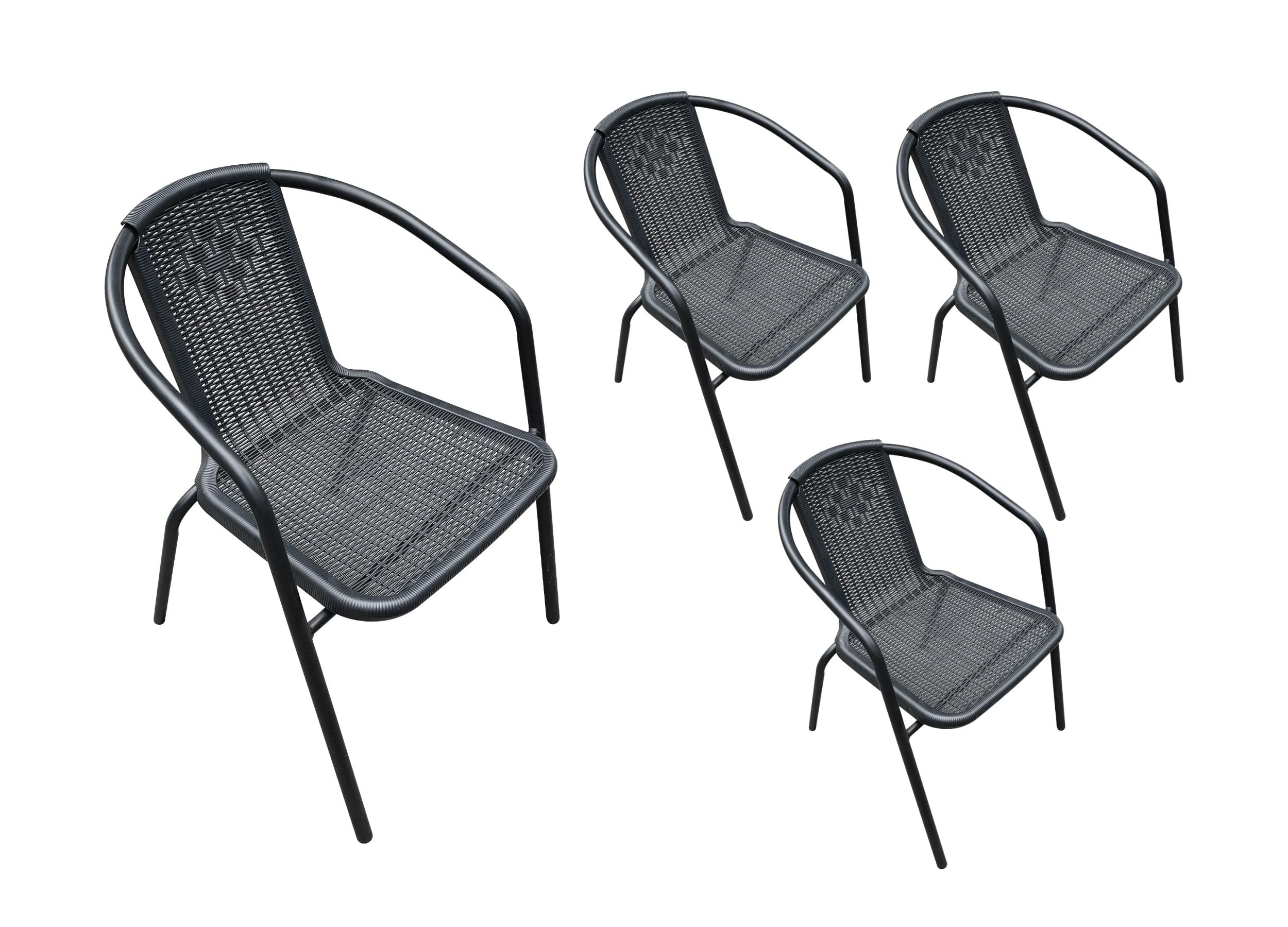 LC Garden Garvista 4er Stuhl Set Bistrostuhl Stapelstuhl, Gartenstuhl, Terassenstuhl, stapelbarer Armlehnstuhl mit Metallgestell in schwarz und Polyrattangeflecht