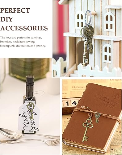 Miniatura 7 de YETOOME 70 dijes de llaves de esqueleto vintage, estilo mixto de bronce antiguo, juego de llaves para colgantes, manualidades, joyería, regalos de