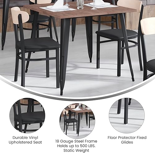 Miniatura 4 de Flash Furniture Wright - Silla de comedor comercial, respaldo de madera con acabado de abedul natural, asiento de vinilo negro, 500 libras, con