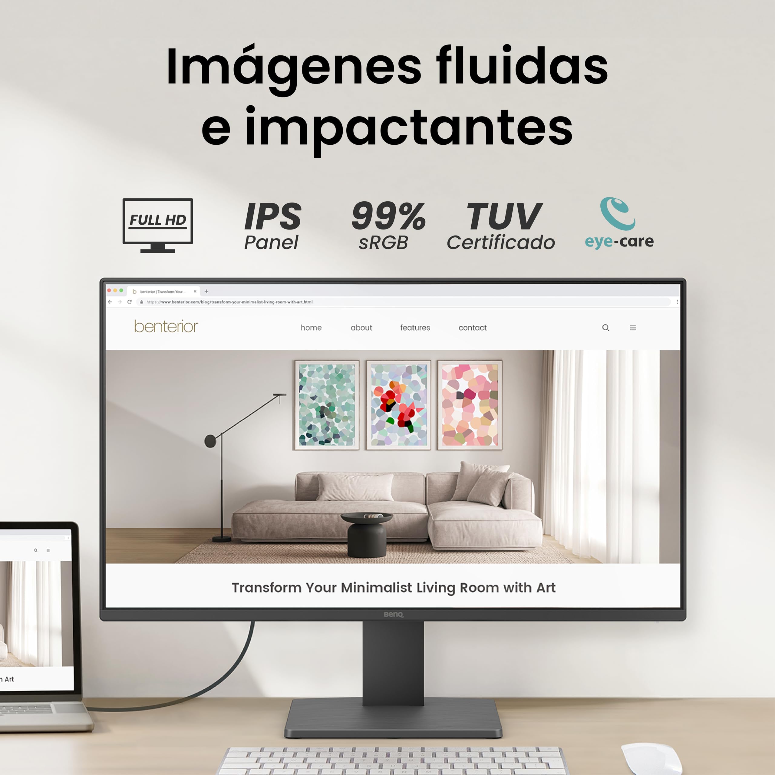 BenQ Monitor GW2491 23,8" 1080p FHD 100Hz IPS Eye-Care, HDMI, porta per display, 1080x1920, cornice ultra sottile, certificato TUV, senza sfarfallio, tecnologia Low Blue Light Plus, Eye-CareU