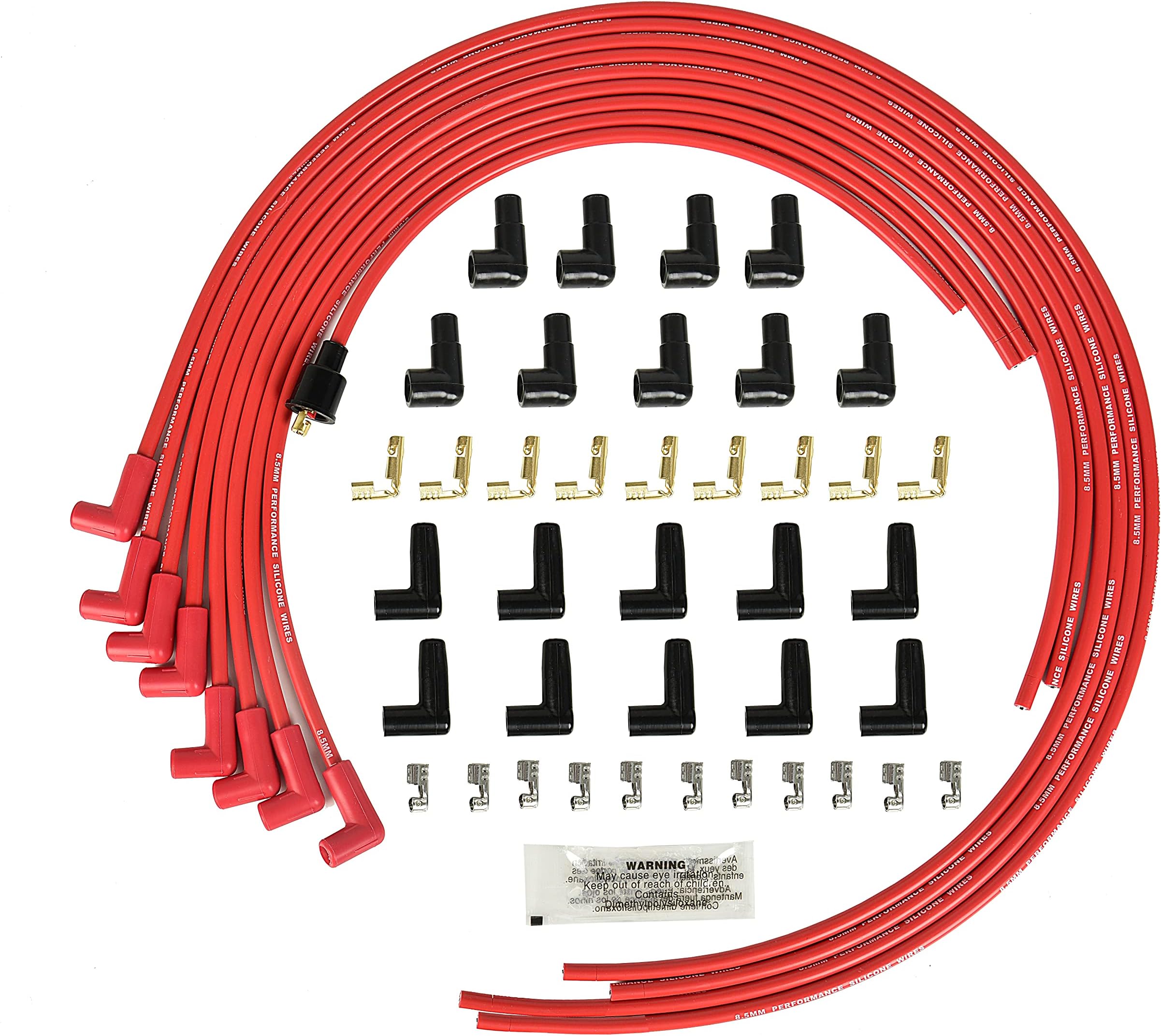 RLP Spark Plug Wire Set - 8.0mm - Universal Fit - Carbon Graphite Core, Red Silicone Jacket, 90 Degree Boots - For Vehicles with Internal Combustion Engines