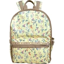 LeSportsac Cheerful Blooms Small Route Backpack, Style 3746/Color E547, Romantic & Colorful Delicate Sprays of Wispy Flowers & Floral Blooms, Neutral Buttercup Yellow Bag