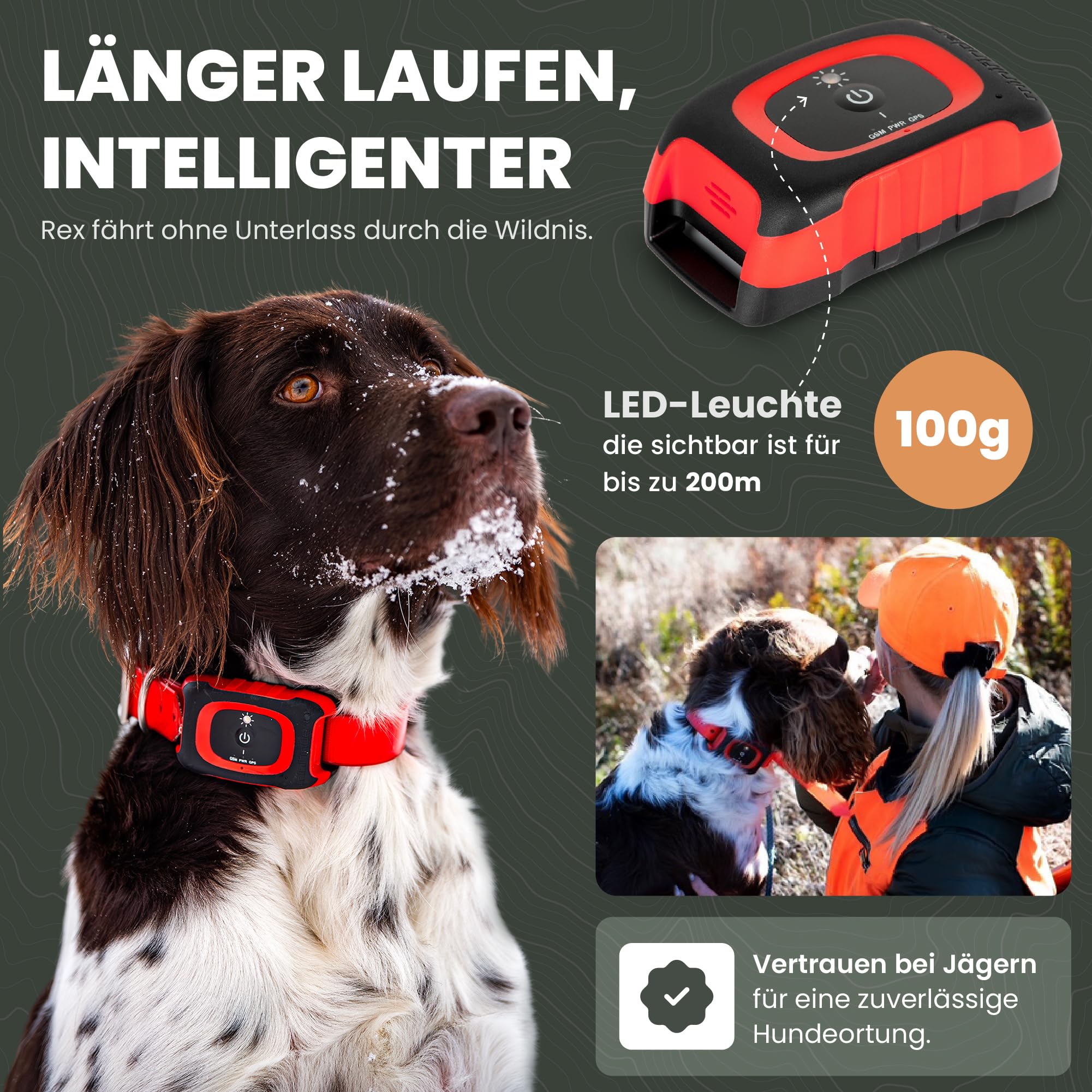 MiniFinder Rex GPS-Tracker für Jagdhunde - Echtzeit-Ortung per App, wasserdicht & robust, Langstrecken-Hundetracker für Wildschwein- und Hirschjagd