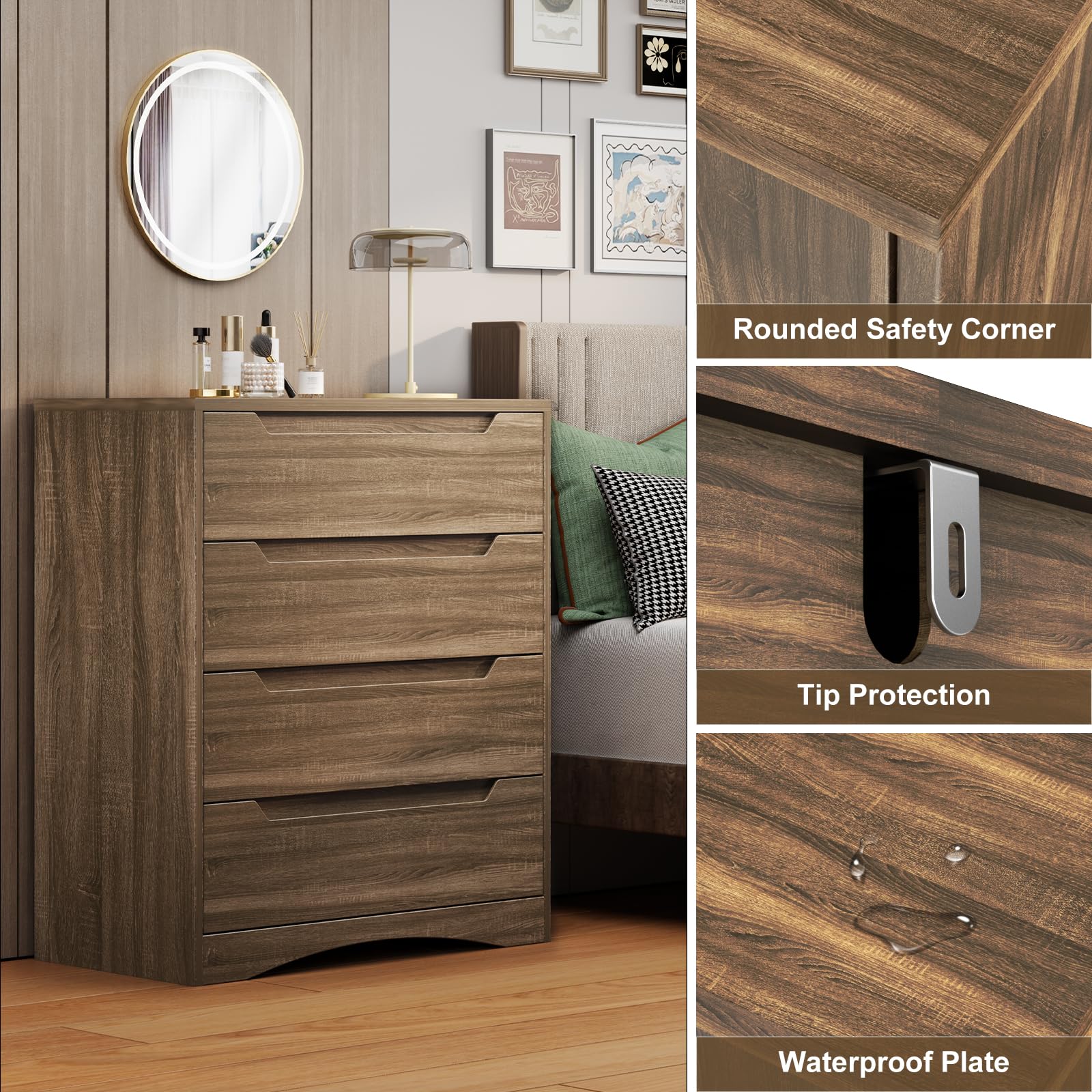 Commode De Chambre Bealife 8 Tiroirs En Tissu Cadre En Acier Pieds En Plastique Reglable Rangement Meuble Gris Fonce 96216950
