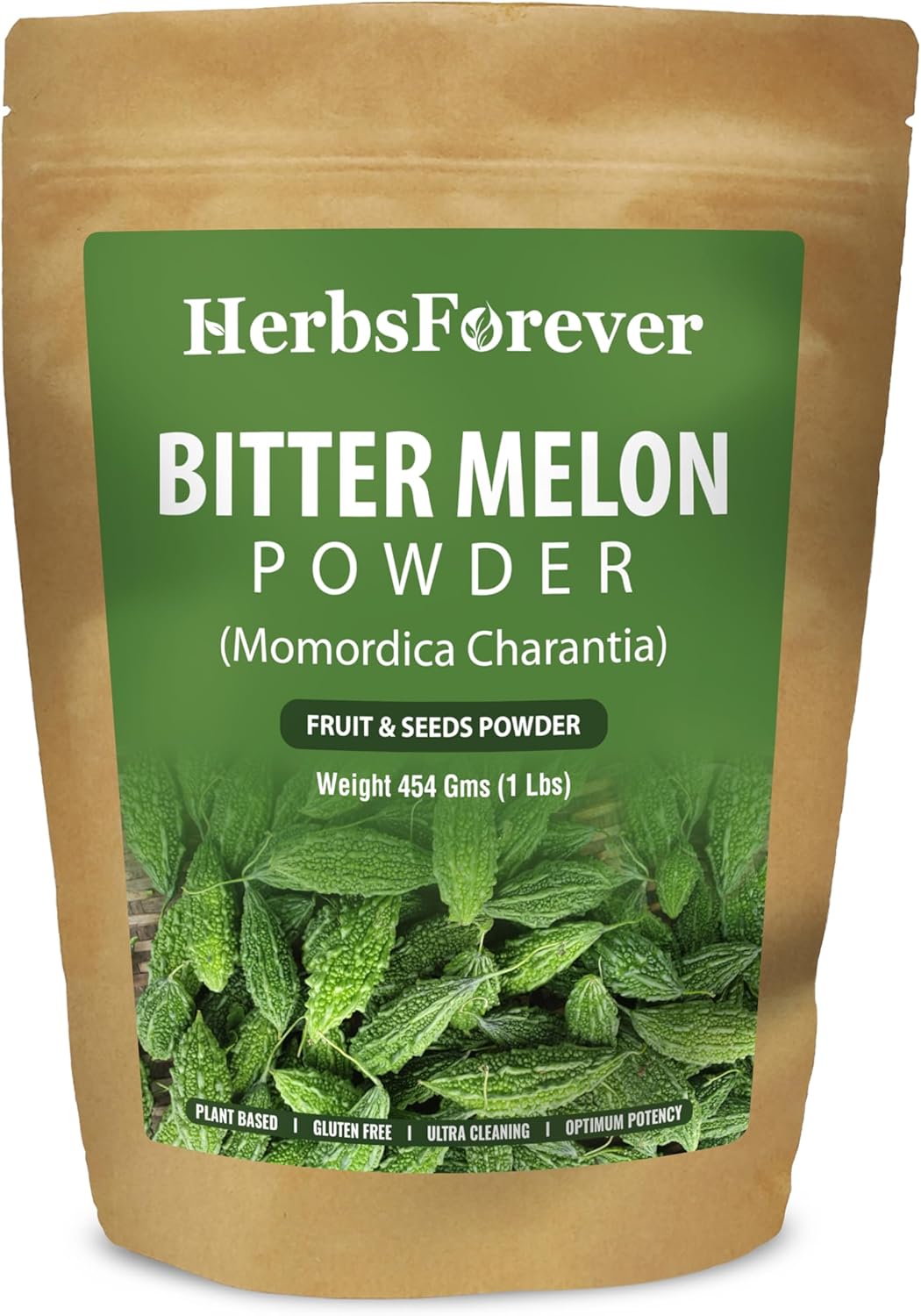 HerbsForever Bitter Melon Powder Fruit & Seeds- Carb Control, Rich in Vitamin Mineral & Bitter - Wild Harvested -Non GMO, Vegan- 2X Potency | Ultra Clean |Fresh Seasonal | Steam Sterilized |16oz-1LBS