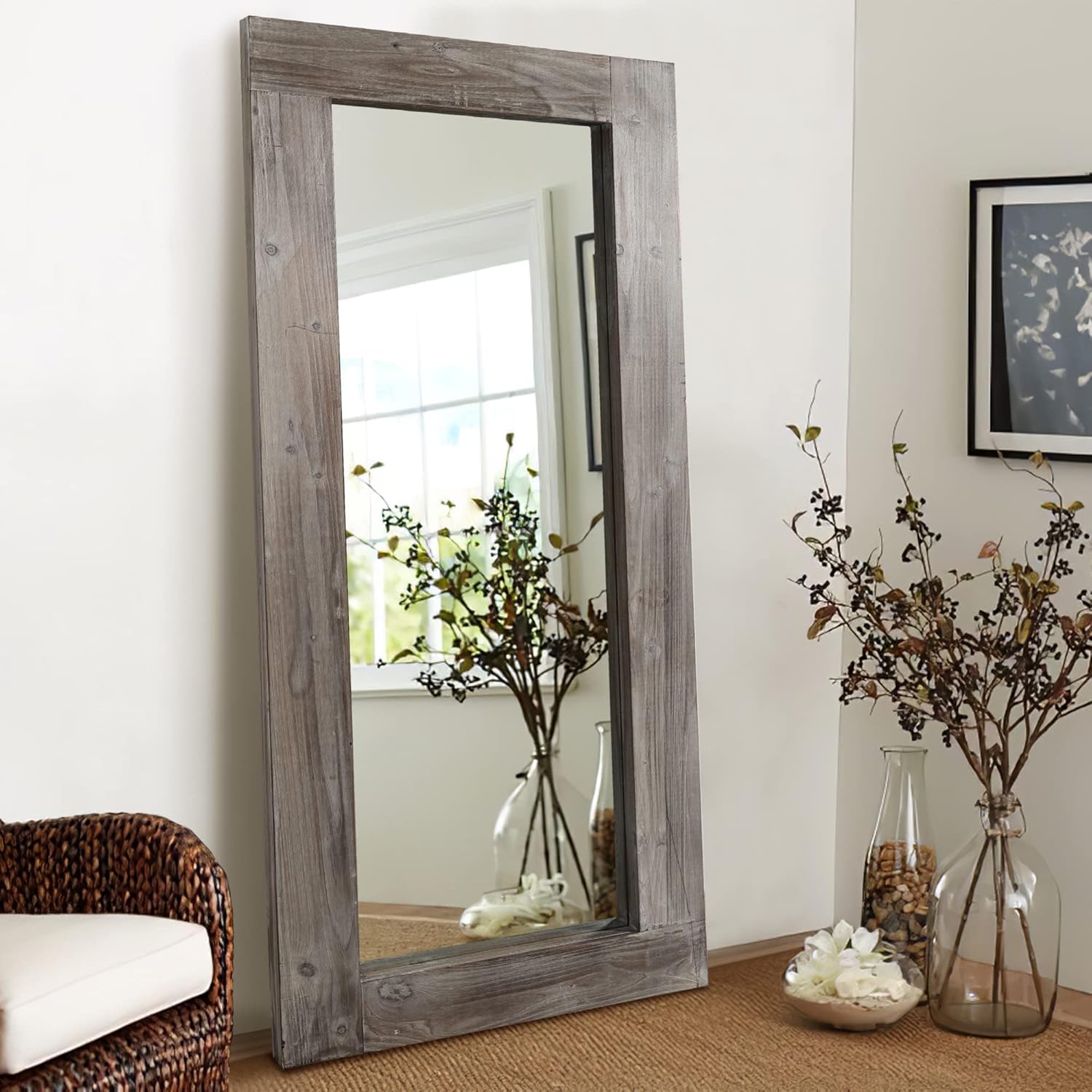 NeuType Floor Mirror Full Length, 58x24in Rustic Wood Frame Full Body Dressing
