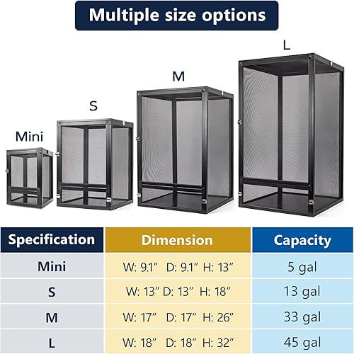 Miniatura 6 de Kit de terrario de reptiles plegable panorámico de 360 de 5 galones tanque de Gecko con cresta y jaula de reptiles para una ventilación superior,